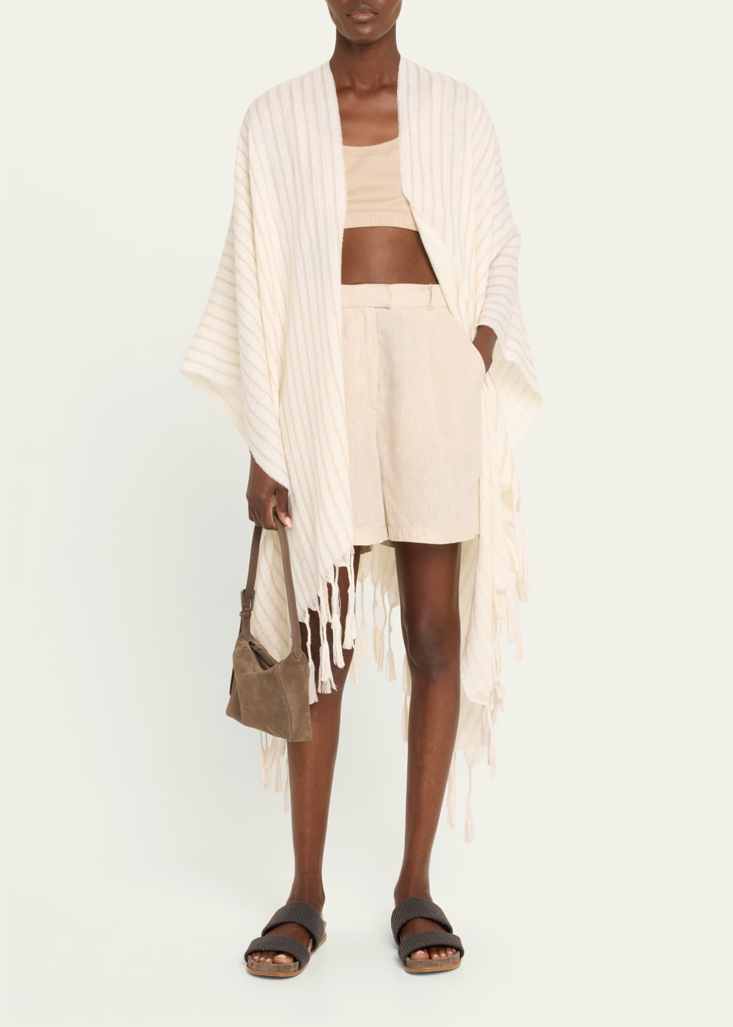 Tassel Metallic Wool Poncho - Thumbnail 2