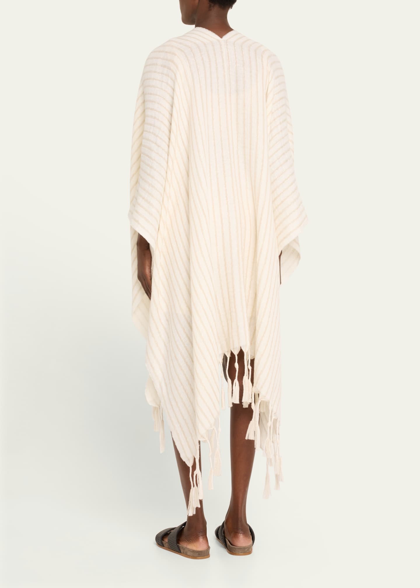 Tassel Metallic Wool Poncho - Thumbnail 3