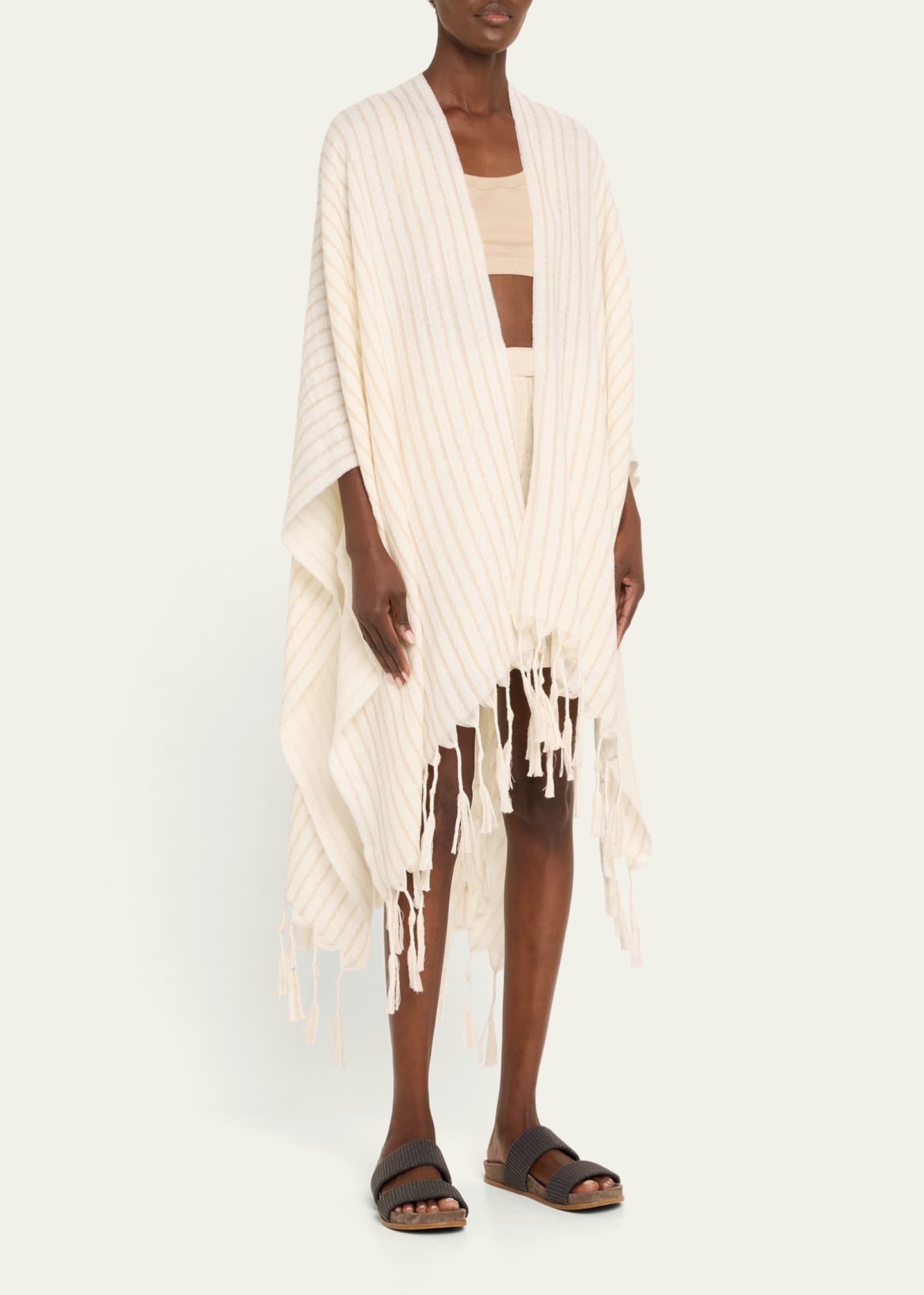 Tassel Metallic Wool Poncho - Thumbnail 4