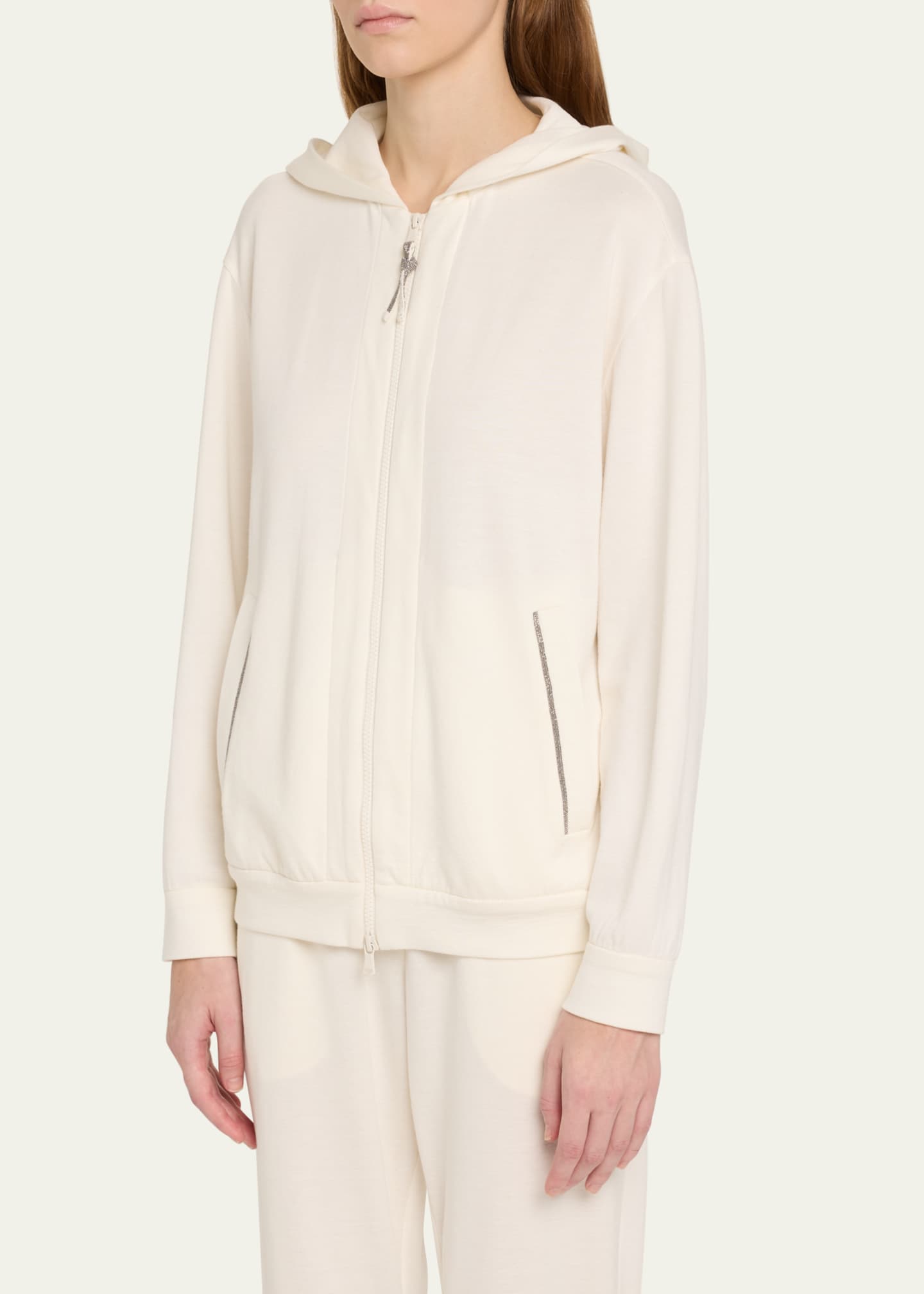 Brunello Cucinelli Hooded Monili-Trim Spa Cotton Silk Felpa Jacket Image 4 of 5