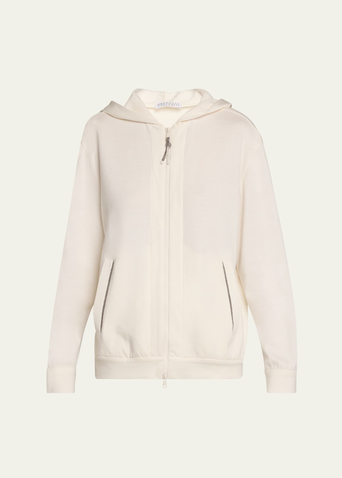 Brunello Cucinelli Hooded Monili-Trim Spa Cotton Silk Felpa Jacket Image 1 of 5