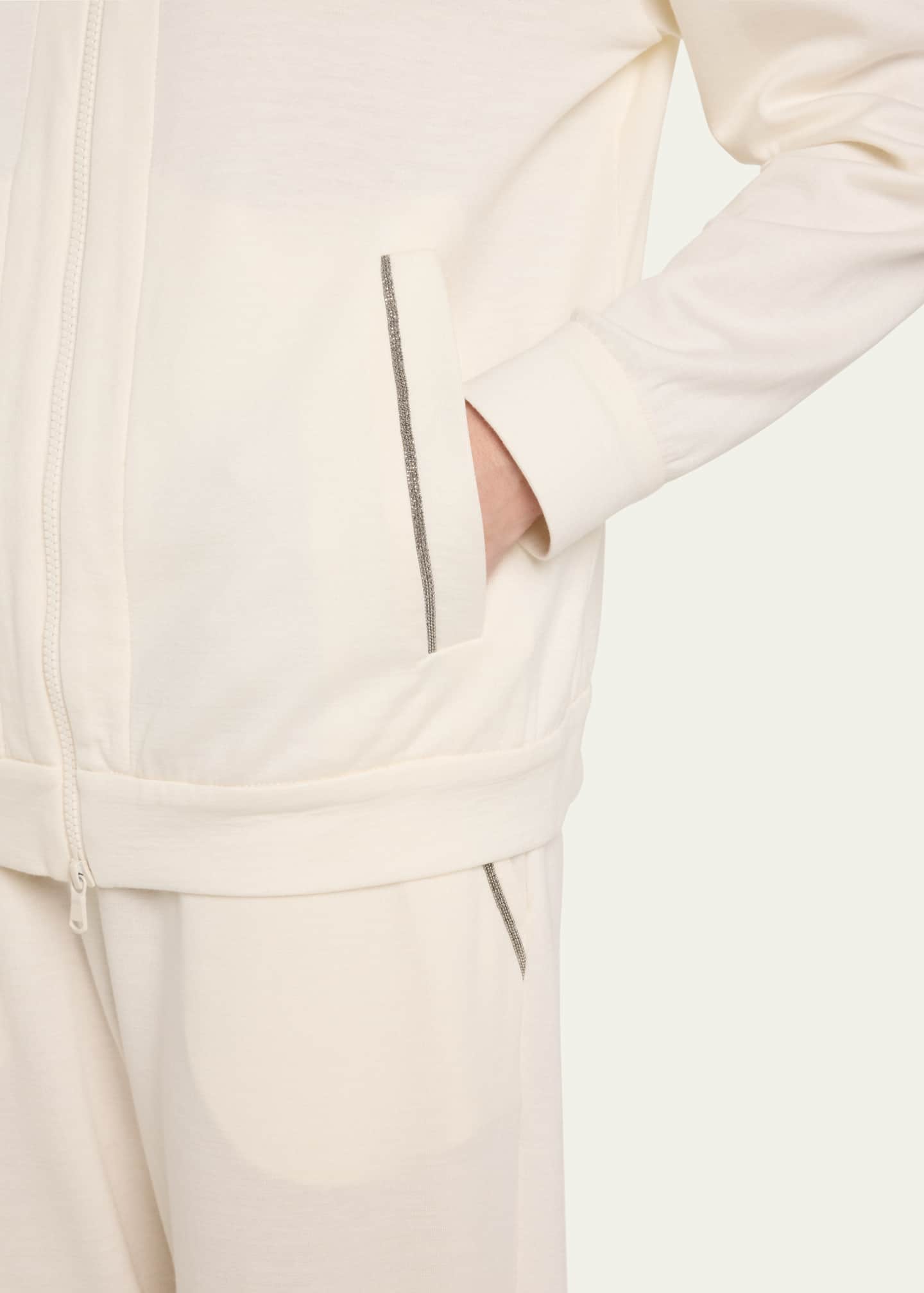 Brunello Cucinelli Hooded Monili-Trim Spa Cotton Silk Felpa Jacket Image 5 of 5