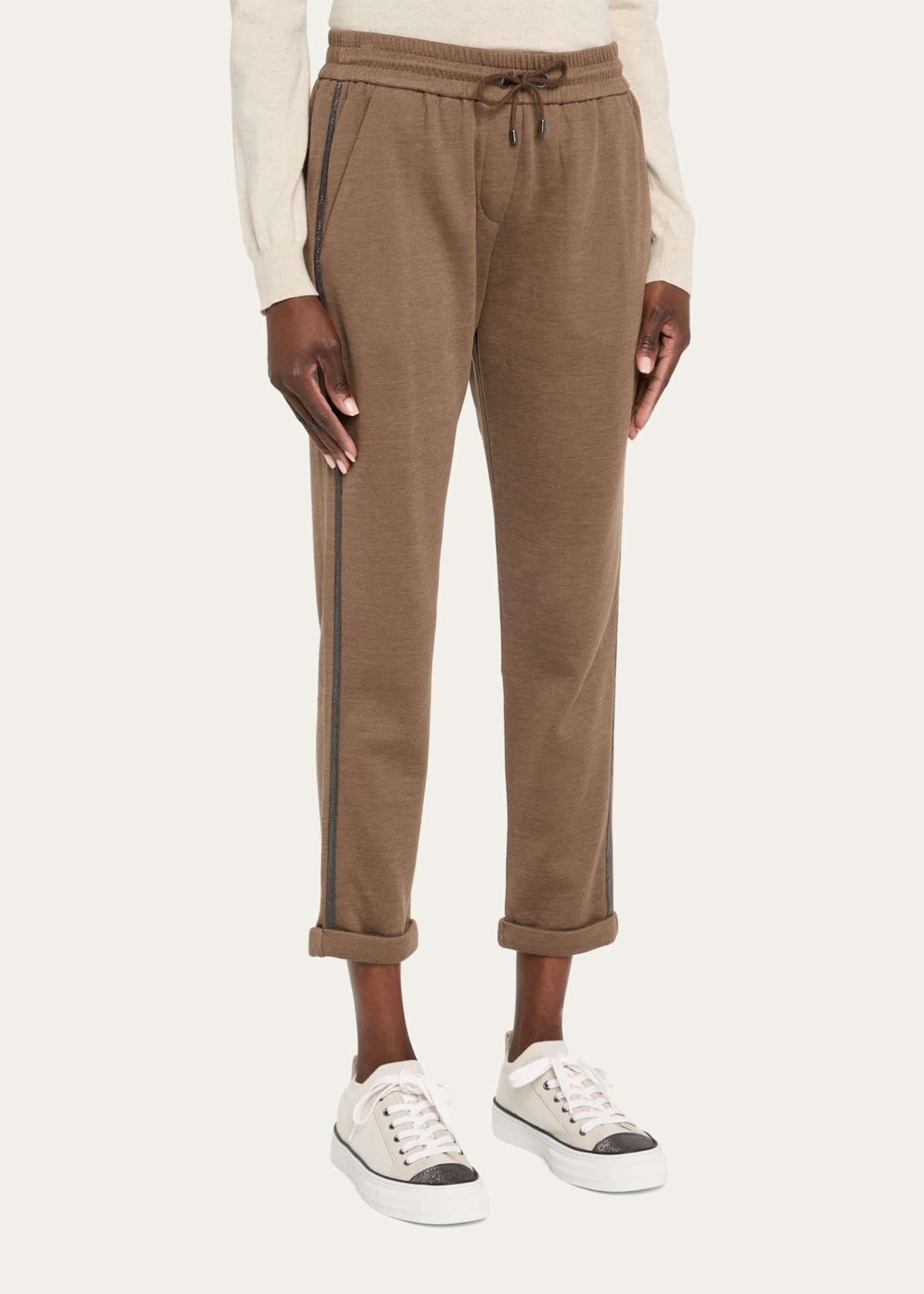 Brunello Cucinelli Drawstring Monili-Trim Spa Cotton Silk Joggers Image 4 of 5