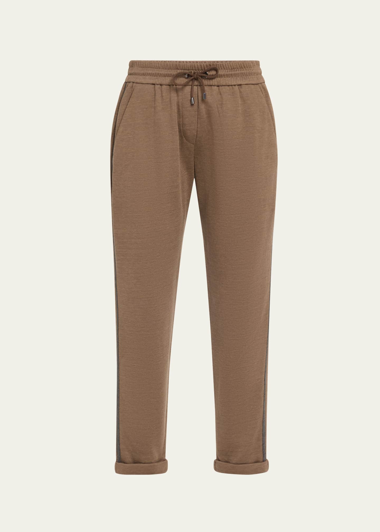 Brunello Cucinelli Drawstring Monili-Trim Spa Cotton Silk Joggers Image 1 of 5