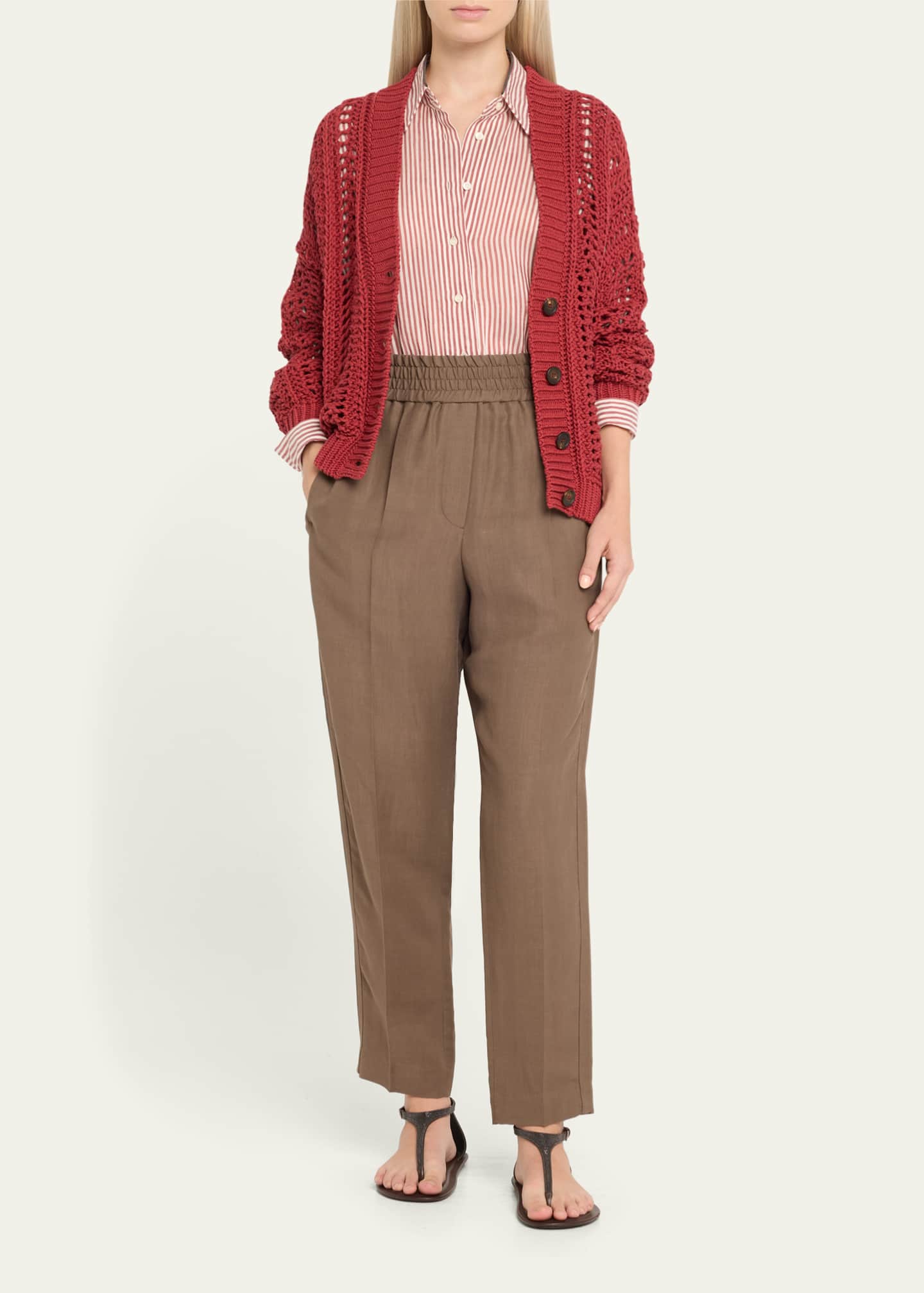Brunello Cucinelli Elasticized Waist Fluid Linen Pants Image 2 of 5