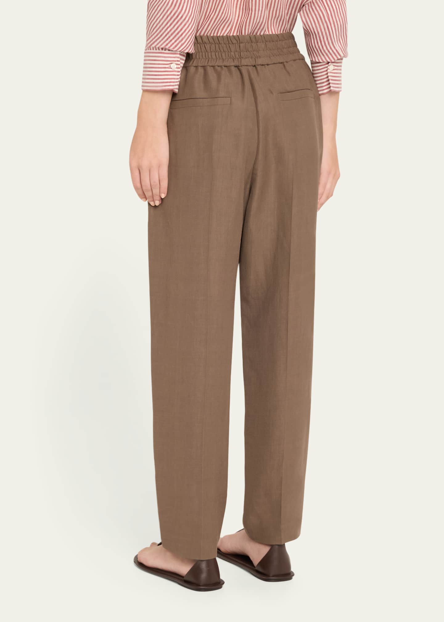 Brunello Cucinelli Elasticized Waist Fluid Linen Pants Image 3 of 5