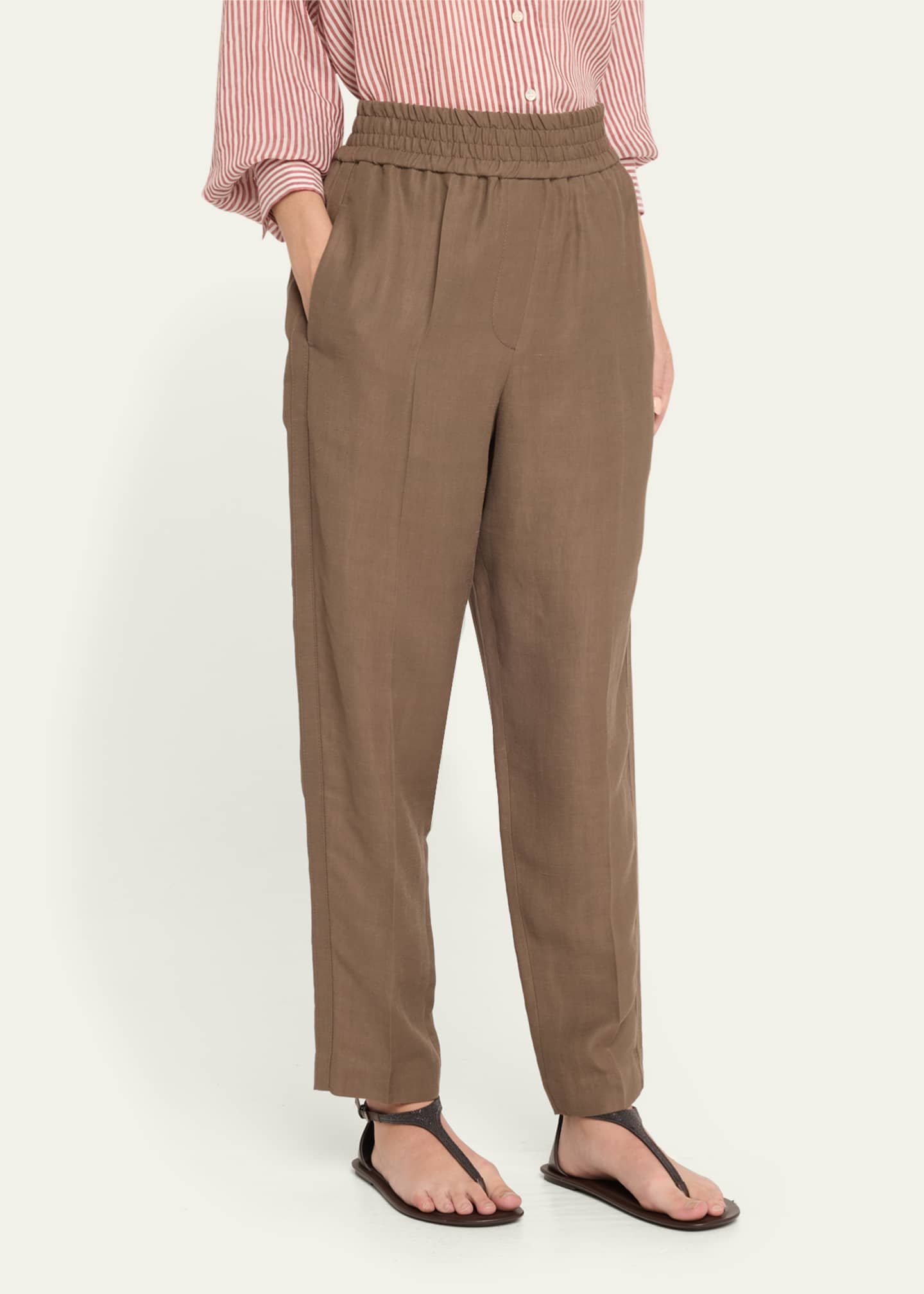 Brunello Cucinelli Elasticized Waist Fluid Linen Pants Image 4 of 5