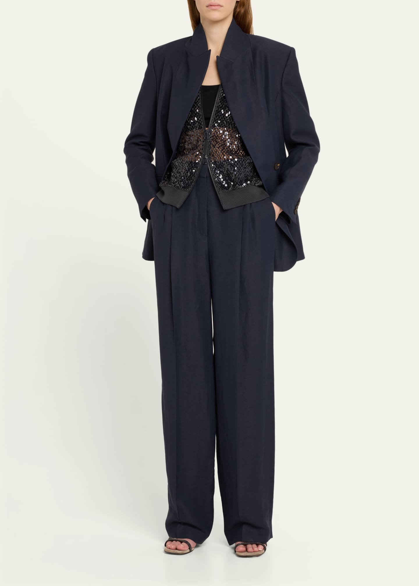 Brunello Cucinelli Pleated Fluid Linen Twill Tailored Pants Image 2 of 5