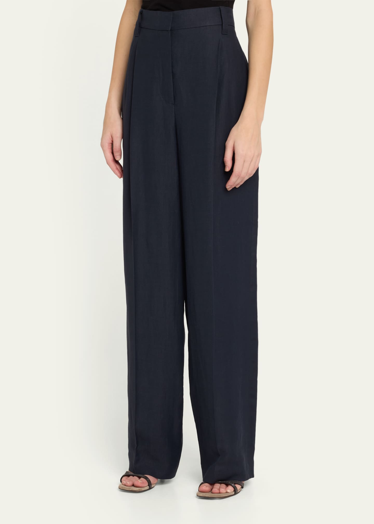 Brunello Cucinelli Pleated Fluid Linen Twill Tailored Pants Image 4 of 5