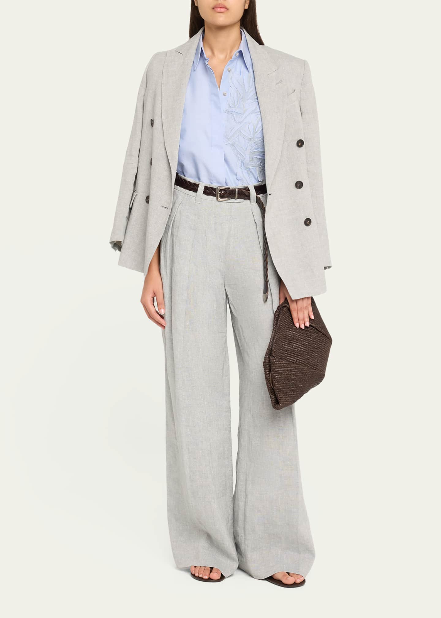 Brunello Cucinelli Metallic Cotton-Linen Canvas Double-Breasted Blazer Image 2 of 5