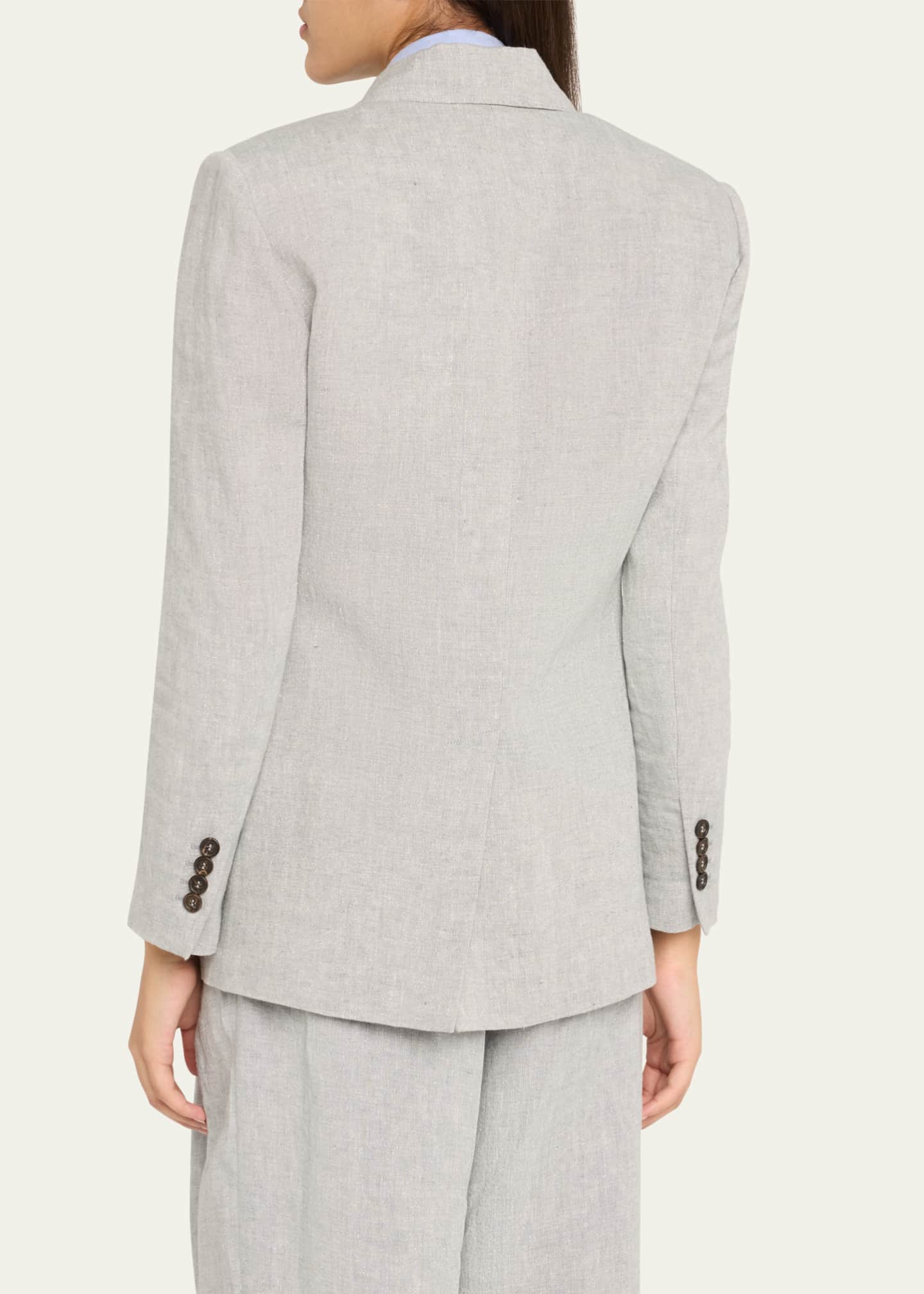 Brunello Cucinelli Metallic Cotton-Linen Canvas Double-Breasted Blazer Image 3 of 5