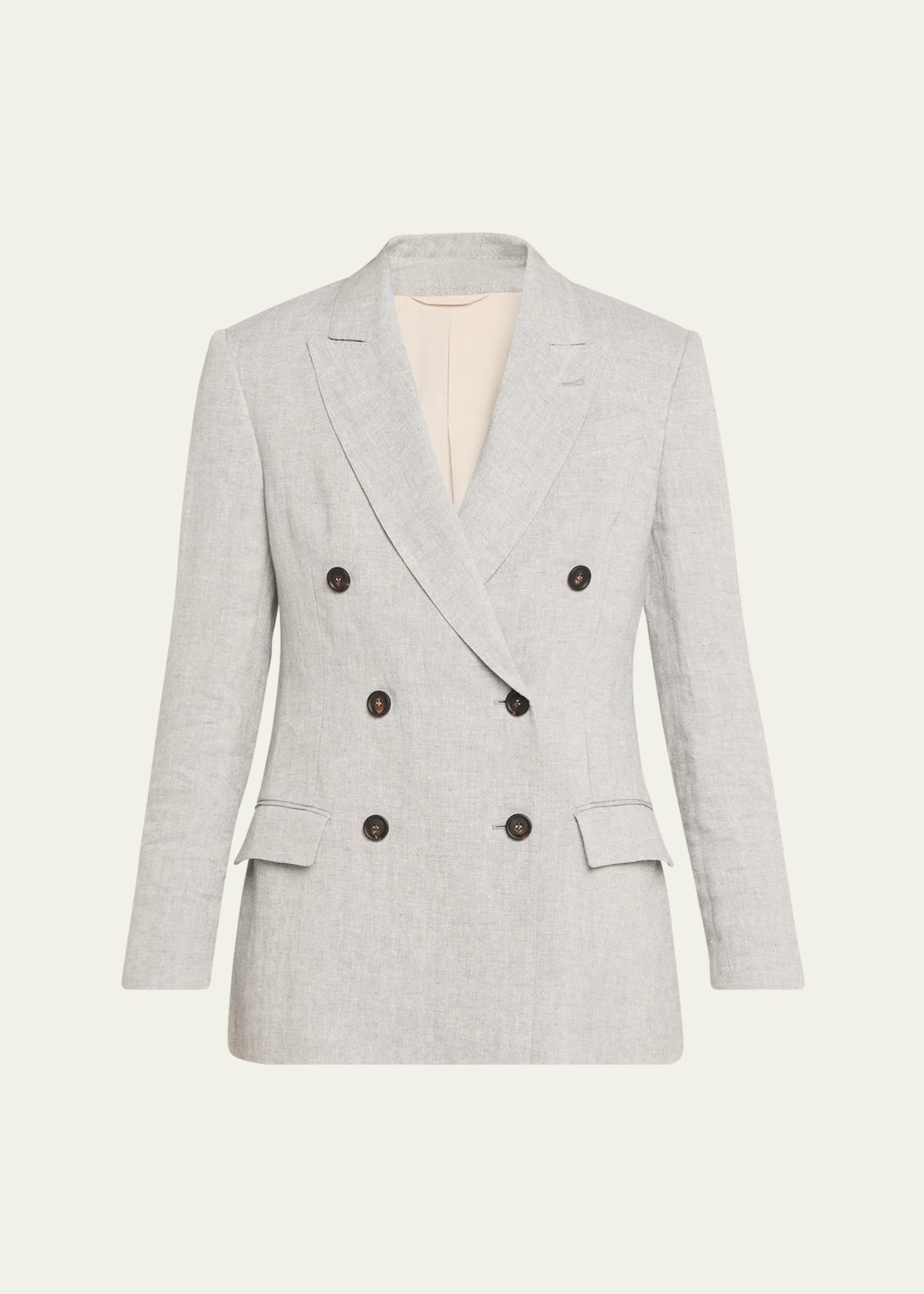 Brunello Cucinelli Metallic Cotton-Linen Canvas Double-Breasted Blazer Image 1 of 5