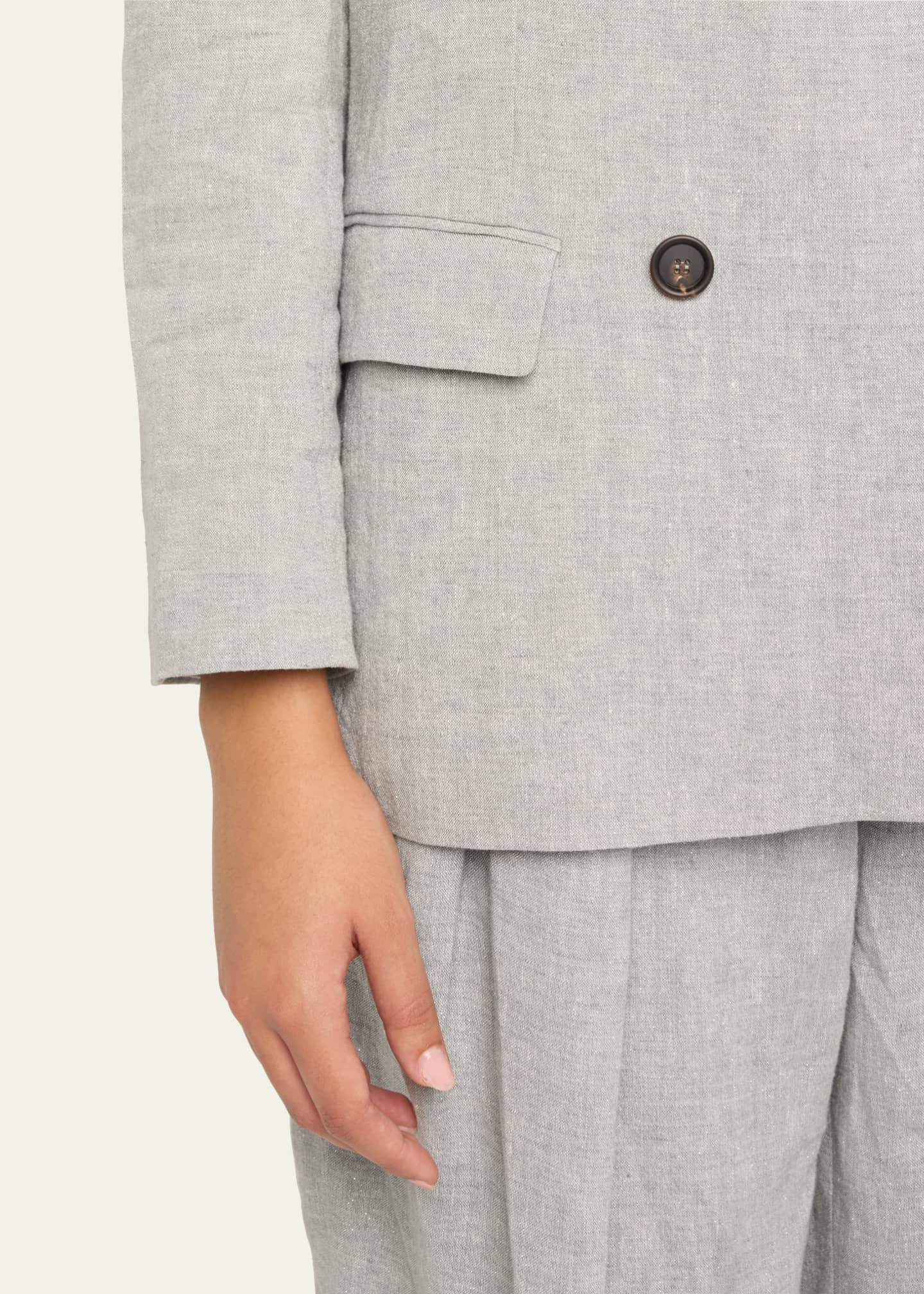 Brunello Cucinelli Metallic Cotton-Linen Canvas Double-Breasted Blazer Image 5 of 5