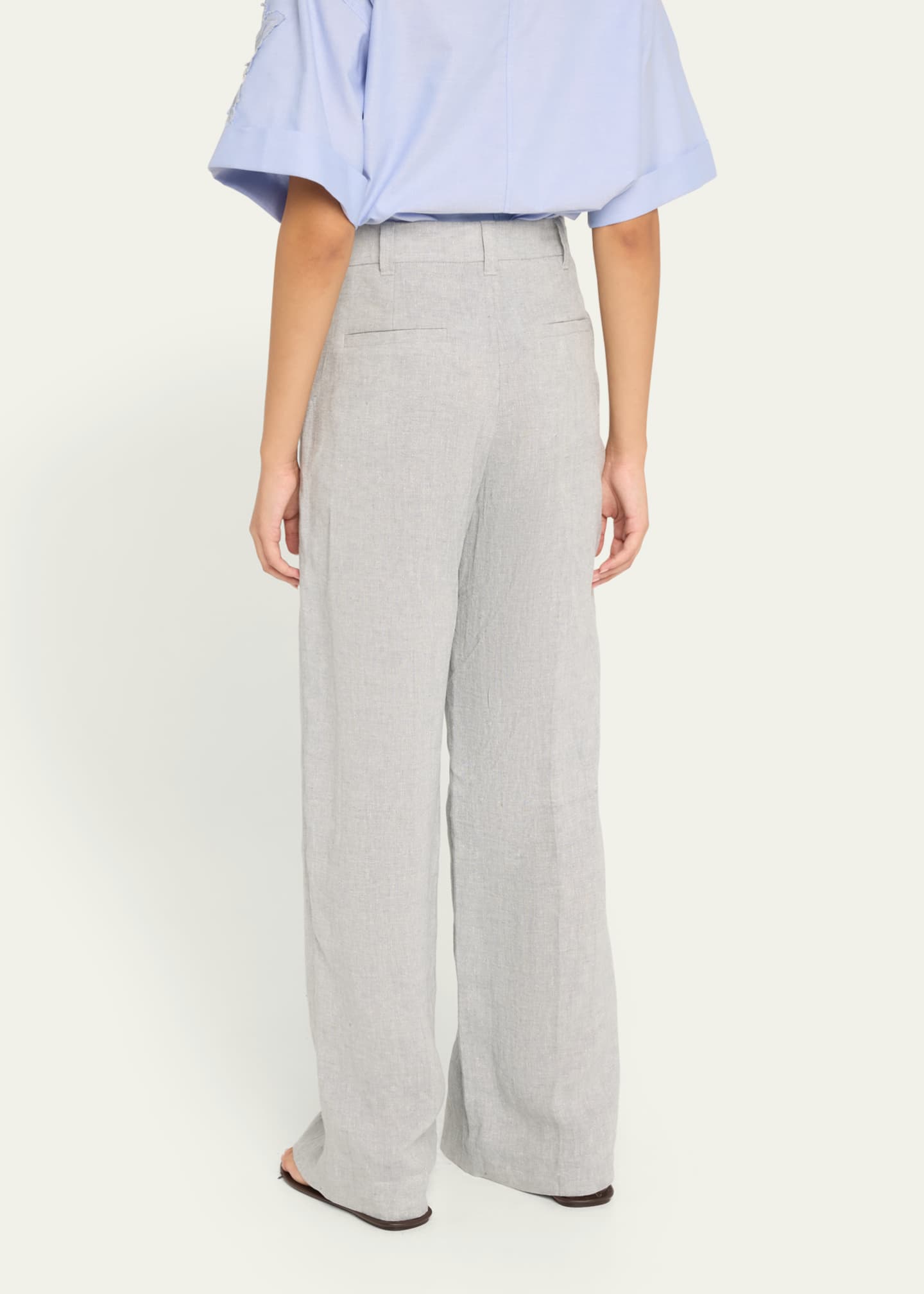 Brunello Cucinelli Sparkling Linen Canvas Pleated Wide-Leg Trousers Image 3 of 5