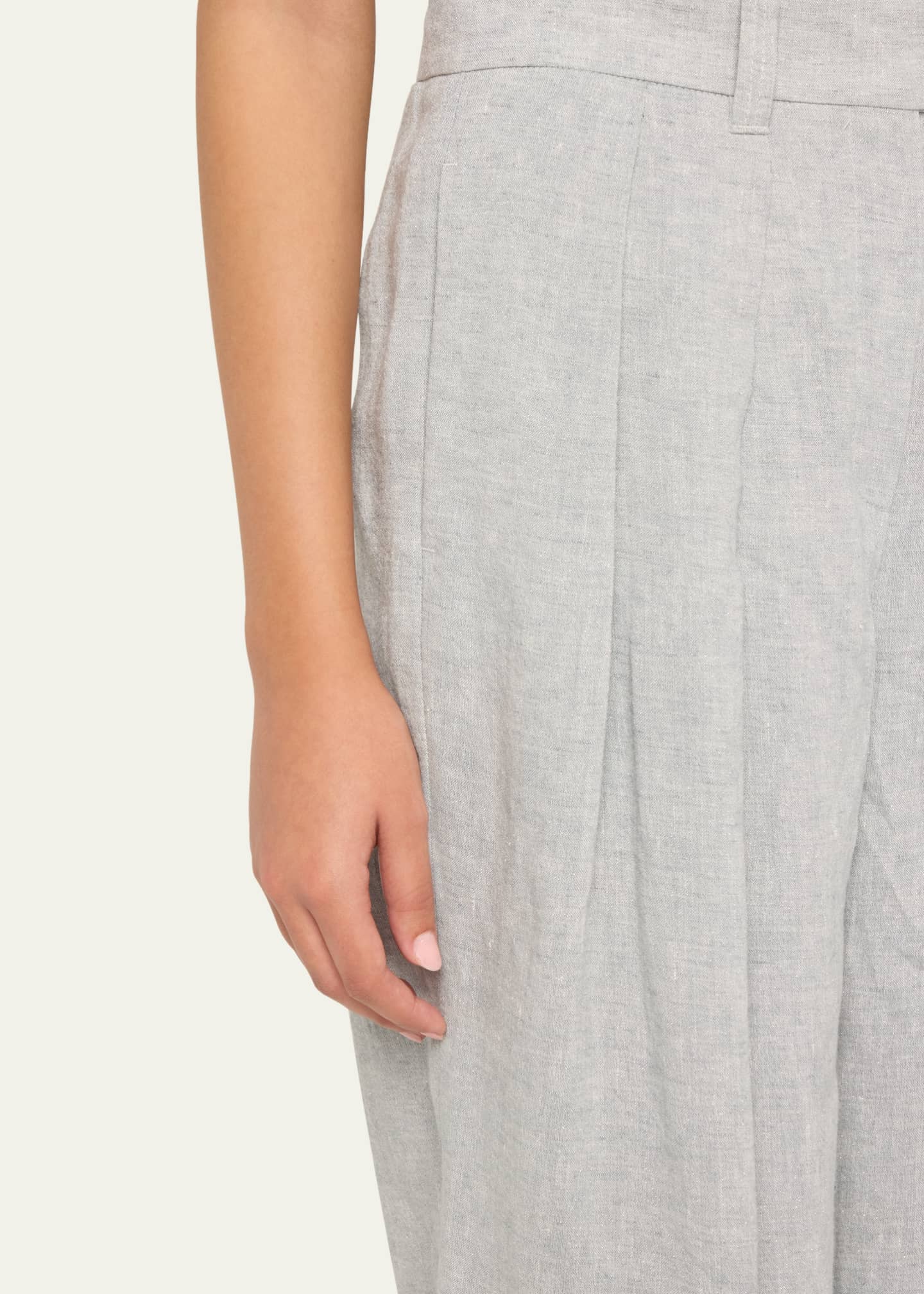 Brunello Cucinelli Sparkling Linen Canvas Pleated Wide-Leg Trousers Image 5 of 5