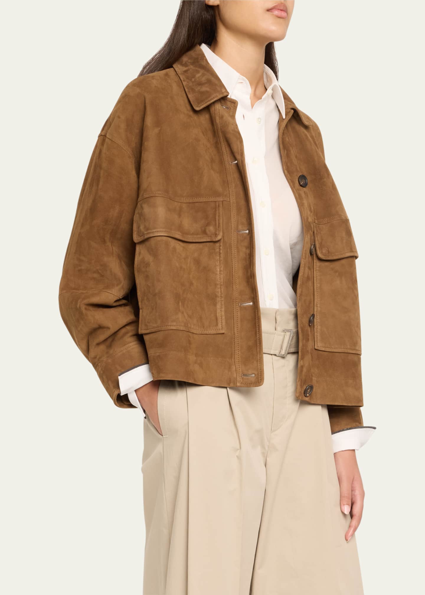 Brunello Cucinelli Couture Suede Button Front Jacket Image 4 of 5