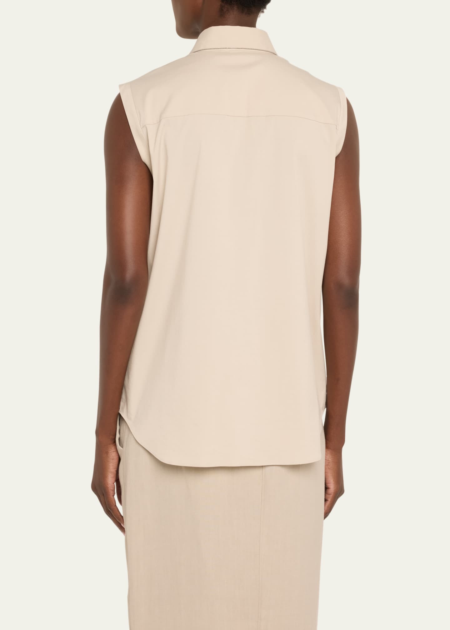 Brunello Cucinelli Monili Collar Sleeveless Cotton Poplin Top Image 3 of 5