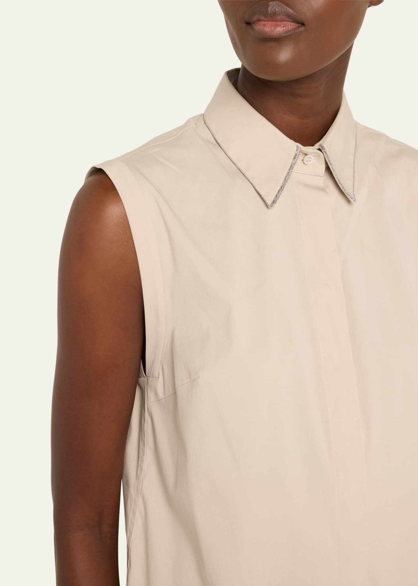Brunello Cucinelli Monili Collar Sleeveless Cotton Poplin Top Image 5 of 5