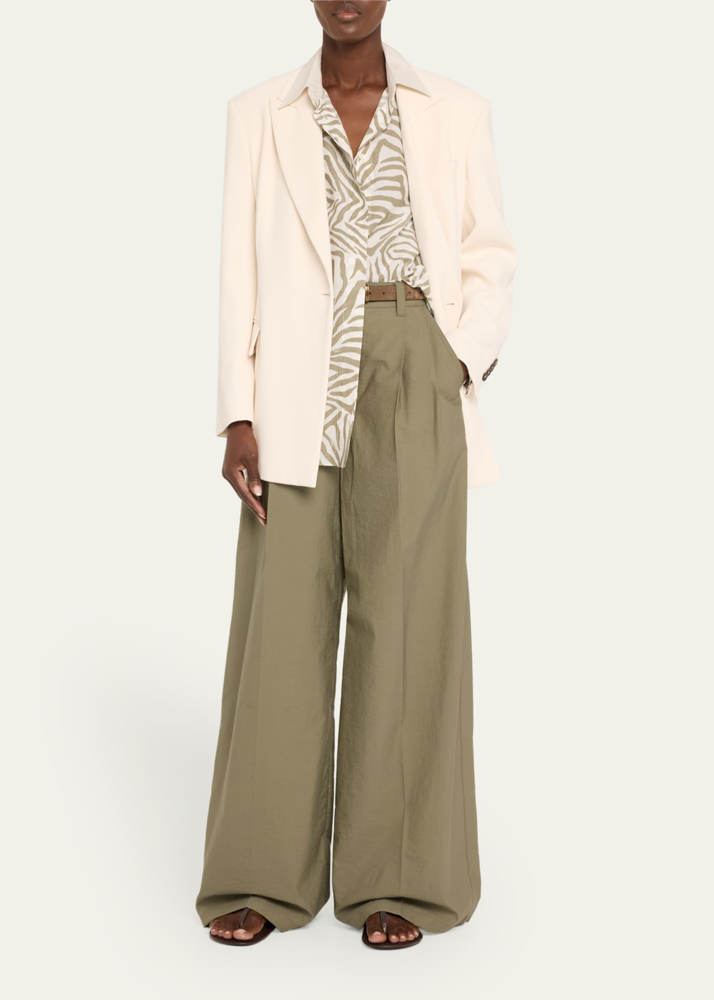 Brunello Cucinelli Techno Cotton Poplin Pleated Wide-Leg