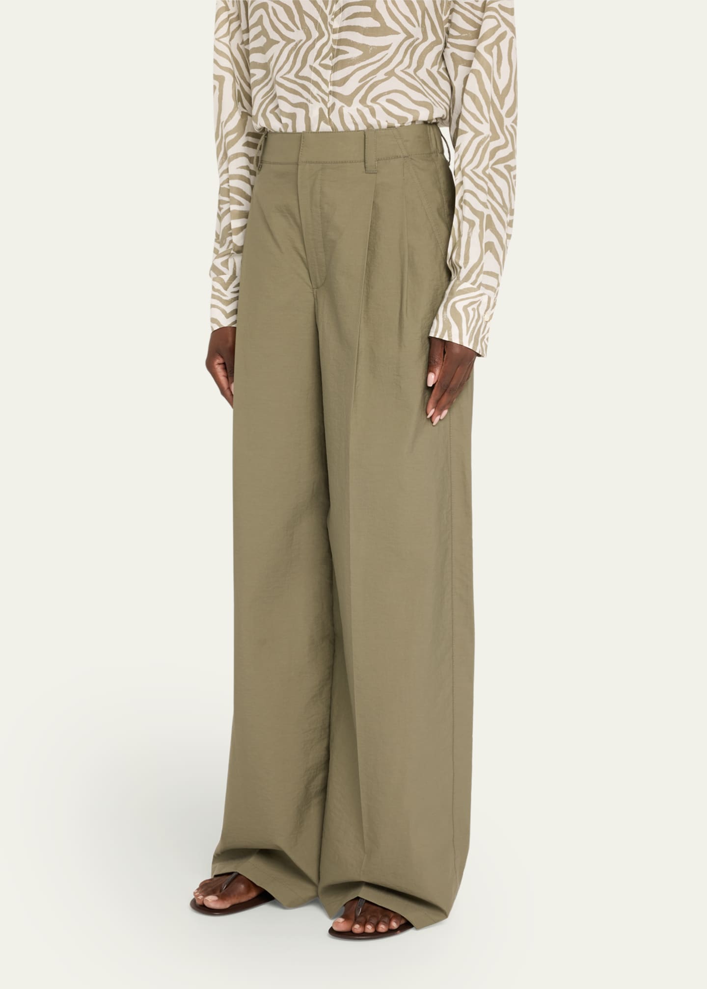 Brunello Cucinelli Techno Cotton Poplin Pleated Wide-Leg