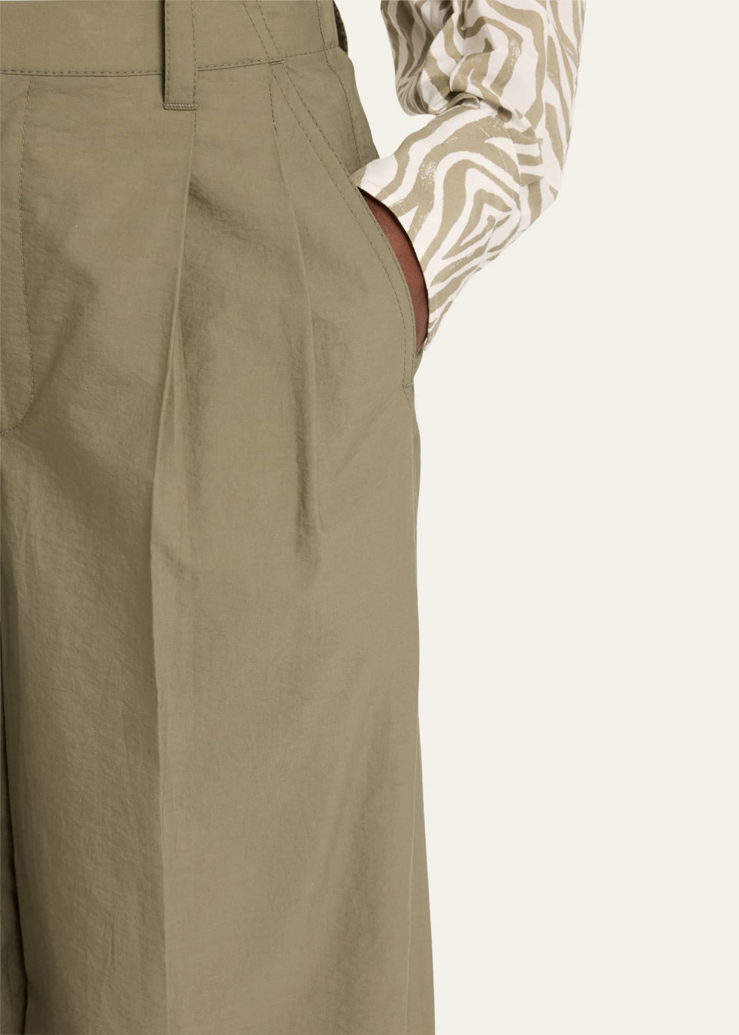 Brunello Cucinelli Techno Cotton Poplin Pleated Wide-Leg