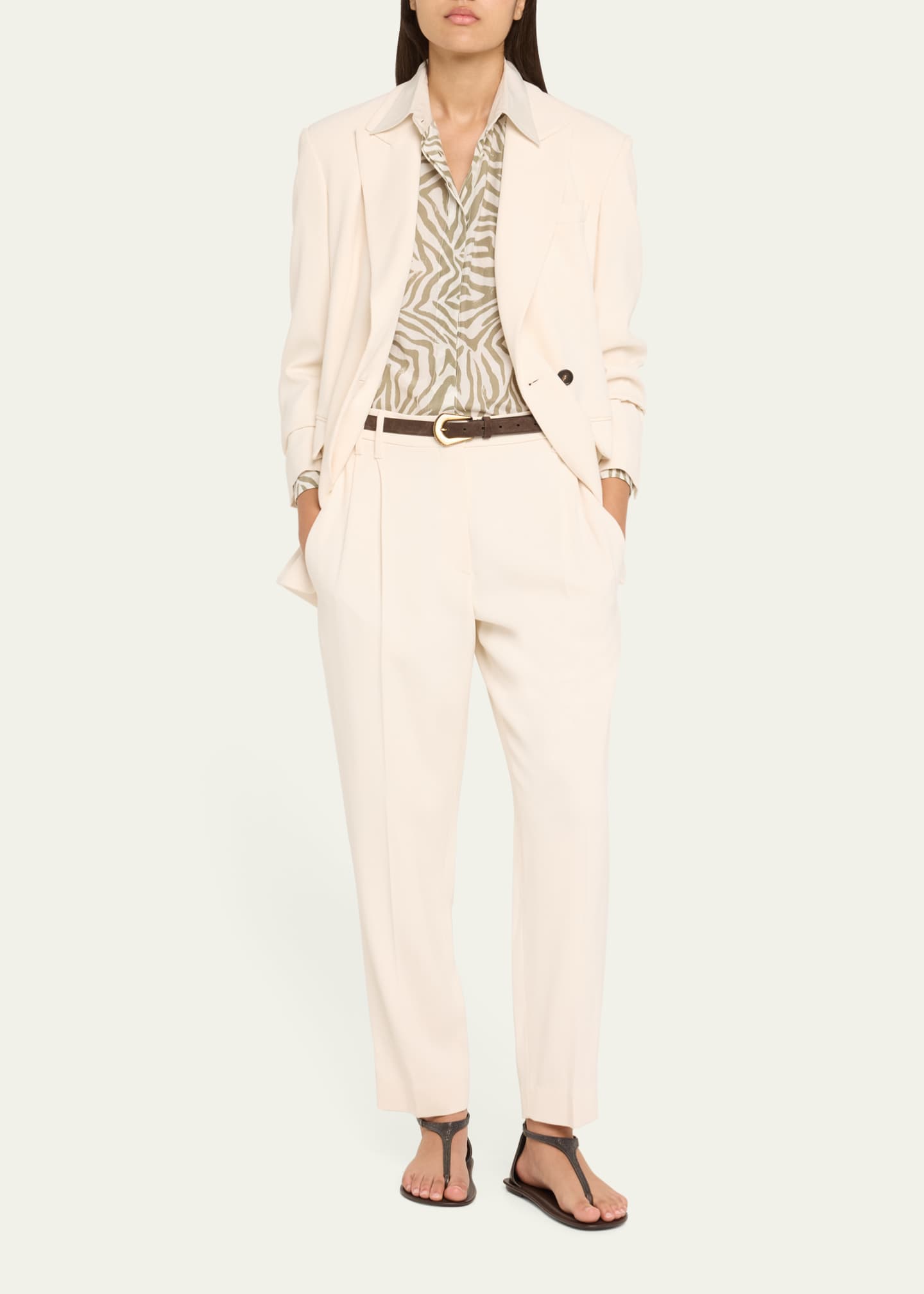 Brunello Cucinelli Diagonal Button-Front Viscose Blazer