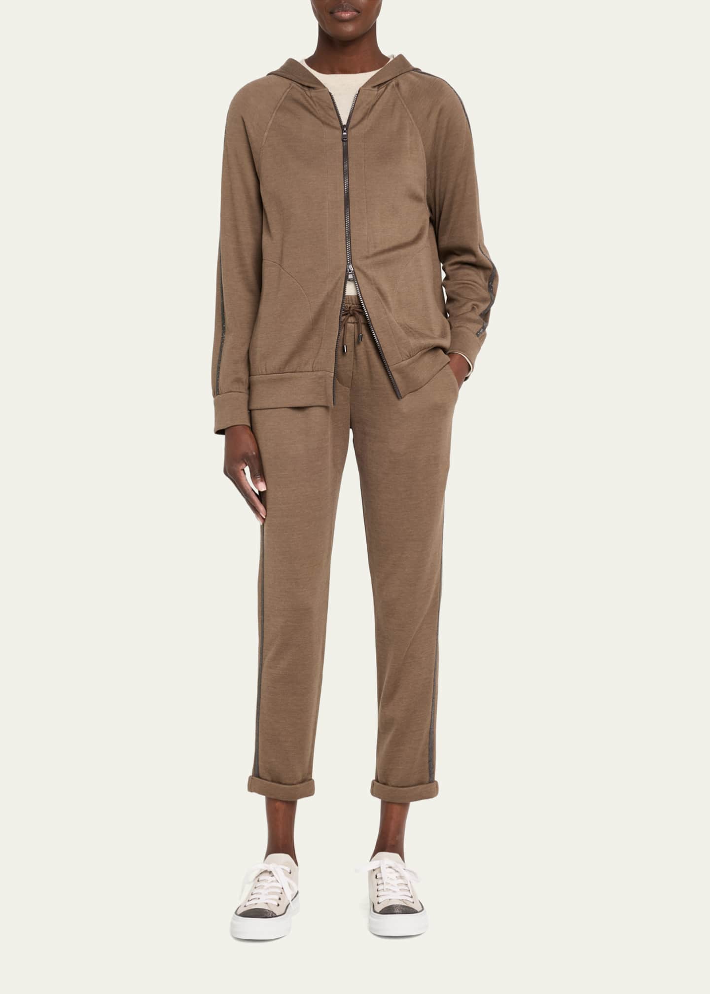 Brunello Cucinelli Hooded Monili Trim Spa Cotton Jacket Image 2 of 5