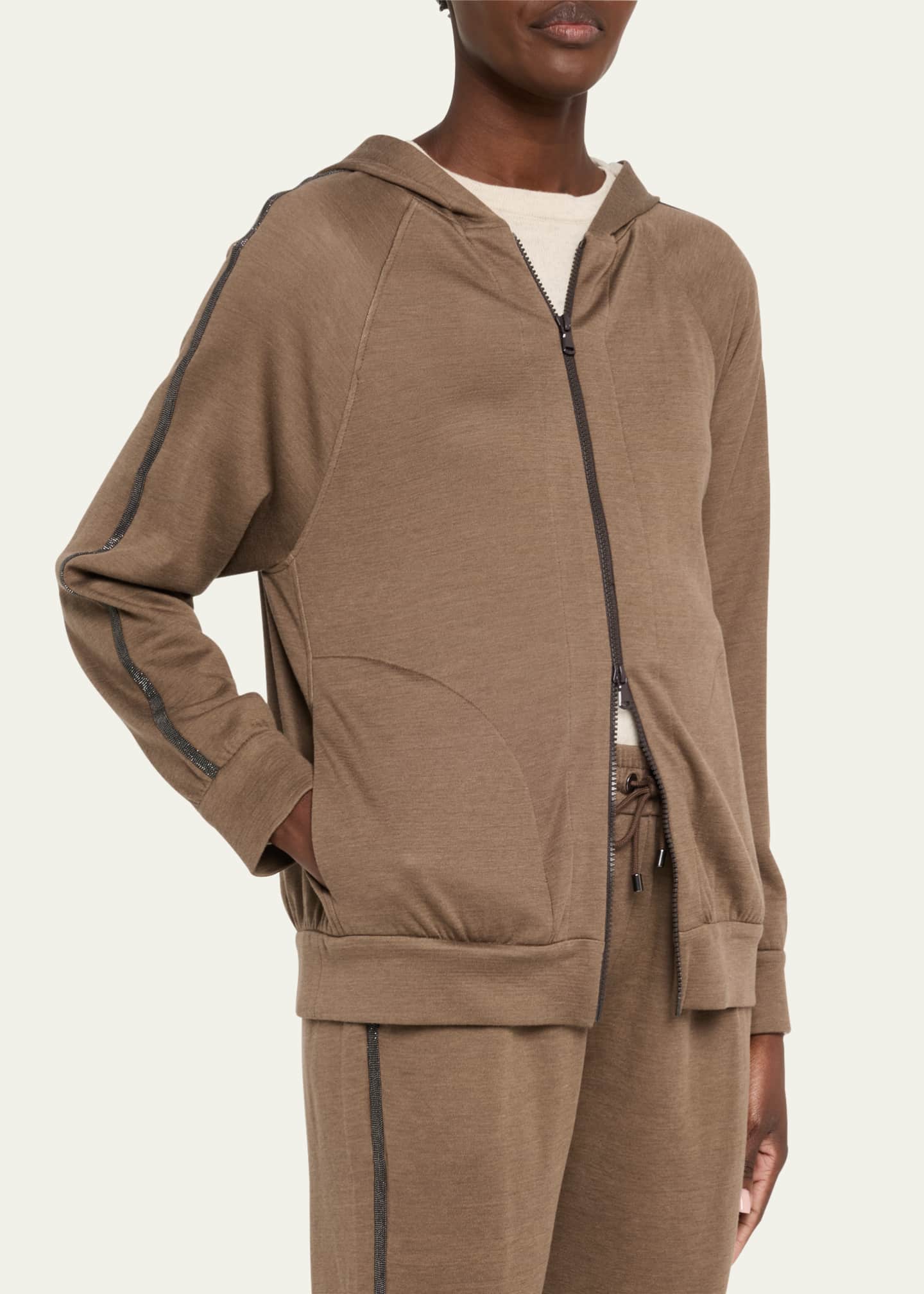 Brunello Cucinelli Hooded Monili Trim Spa Cotton Jacket Image 4 of 5