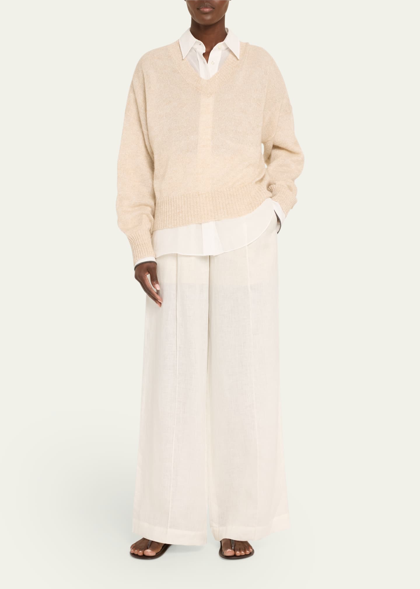 Brunello Cucinelli Micro Paillettes V-Neck Mohair Knit Sweater Image 2 of 5