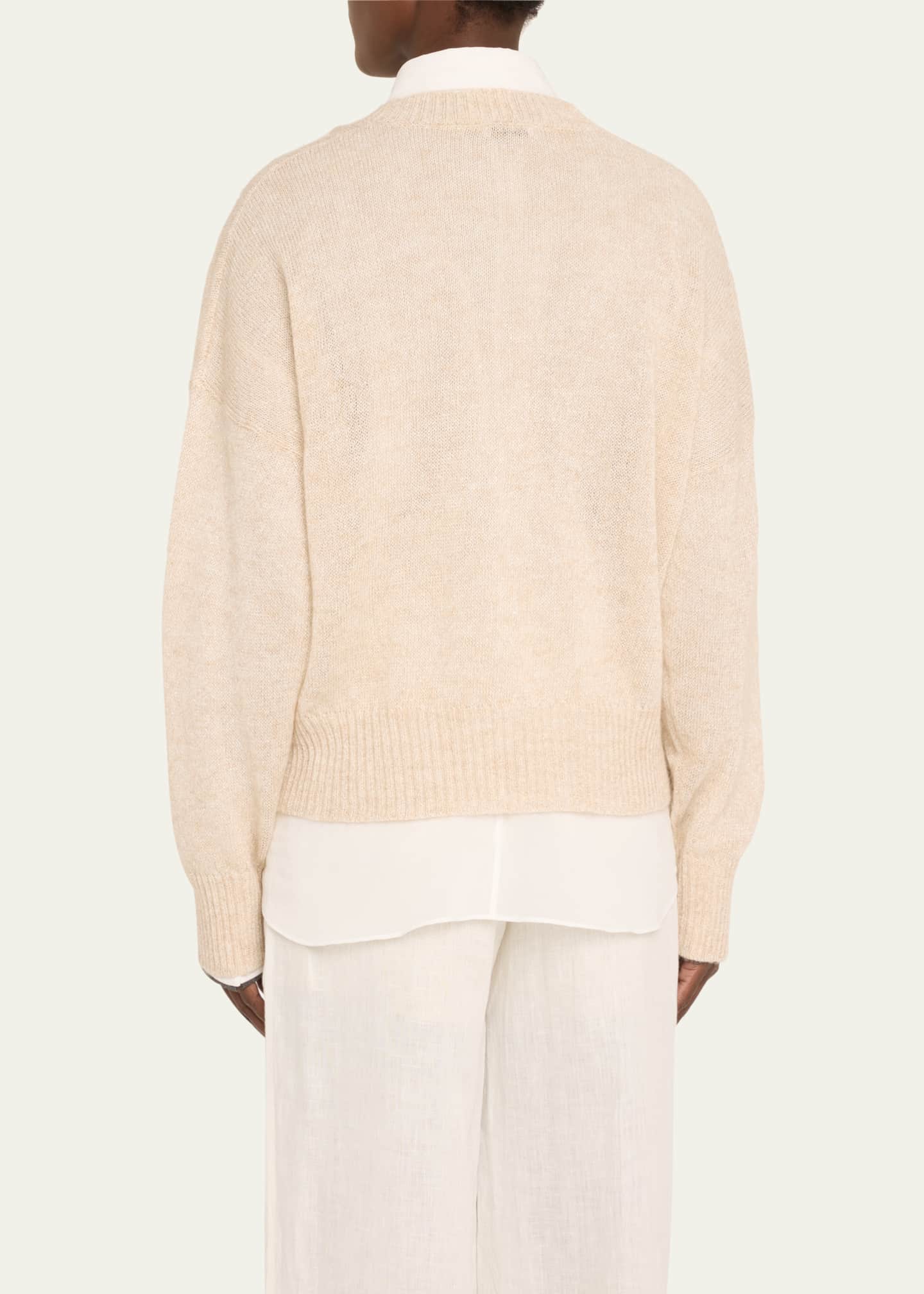 Brunello Cucinelli Micro Paillettes V-Neck Mohair Knit Sweater Image 3 of 5