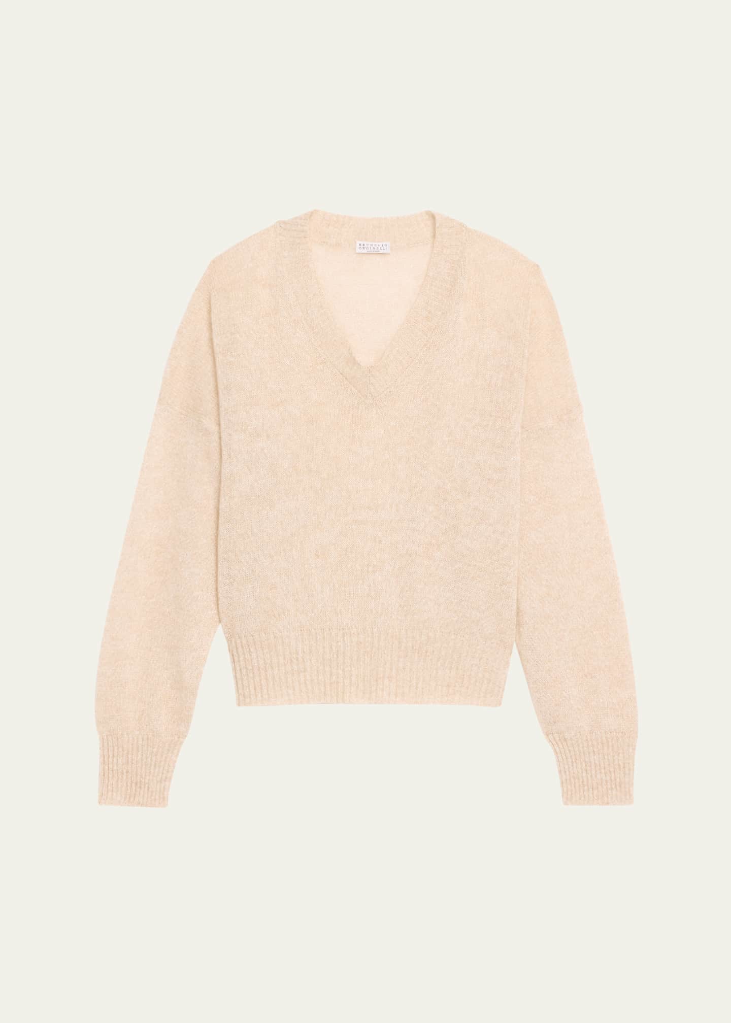 Brunello Cucinelli Micro Paillettes V-Neck Mohair Knit Sweater Image 1 of 5