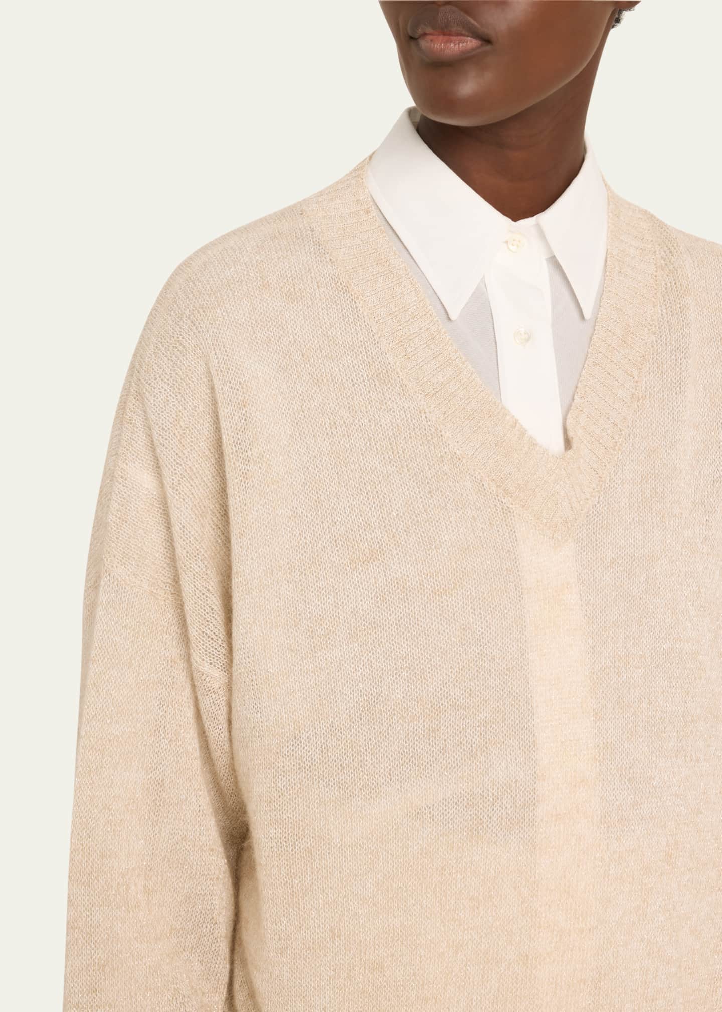 Brunello Cucinelli Micro Paillettes V-Neck Mohair Knit Sweater Image 5 of 5