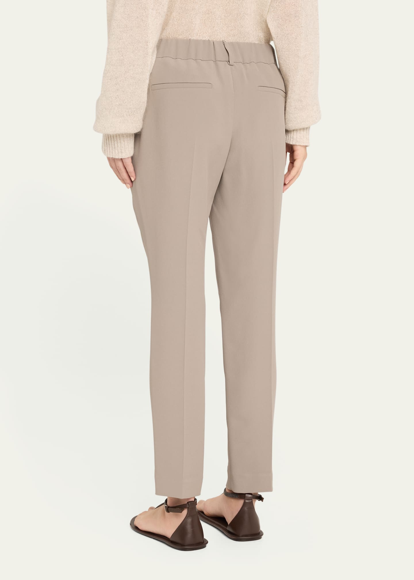 Brunello Cucinelli Straight-Leg Ankle Silk Pull-On Pants Image 3 of 5
