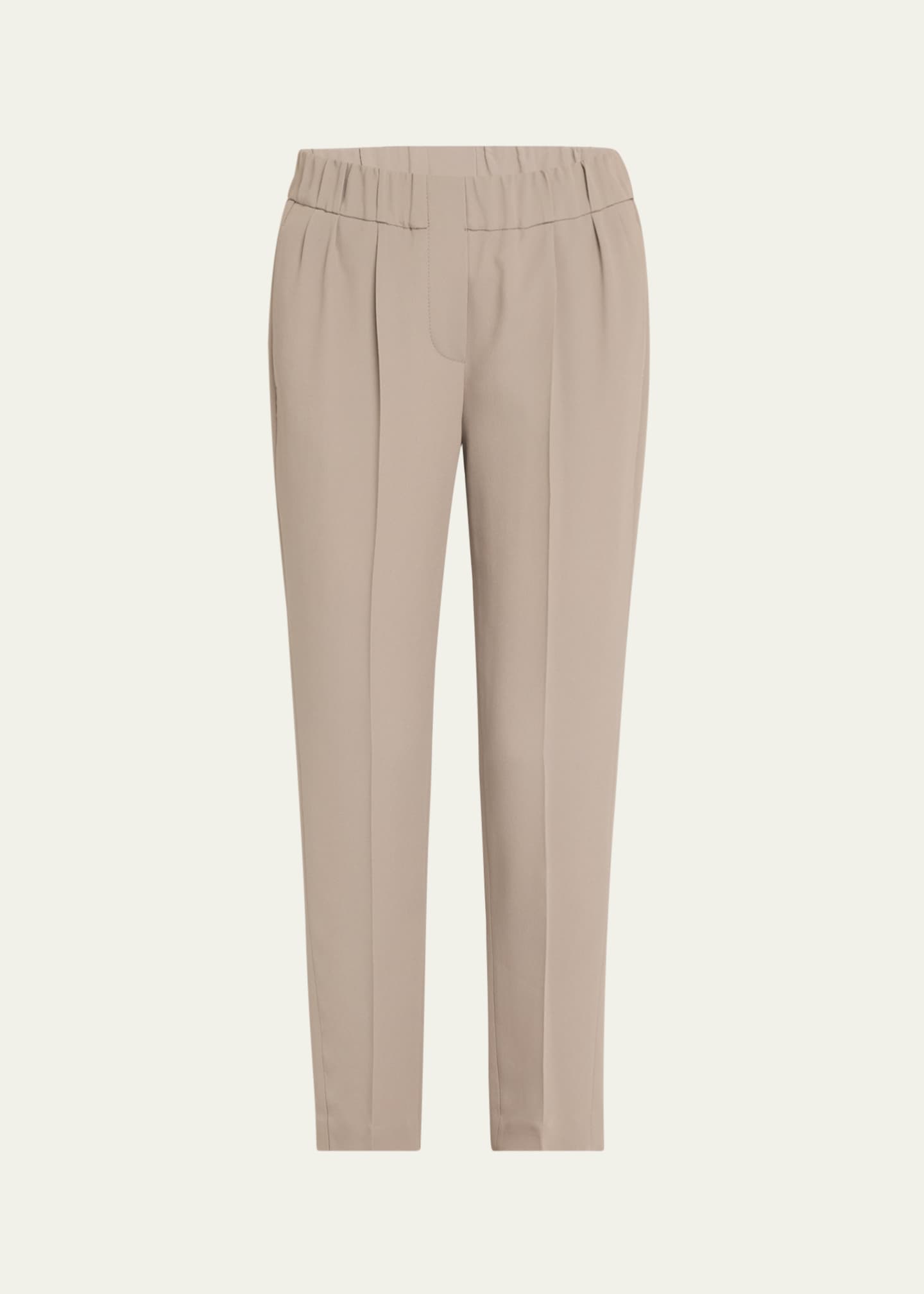 Brunello Cucinelli Straight-Leg Ankle Silk Pull-On Pants Image 1 of 5