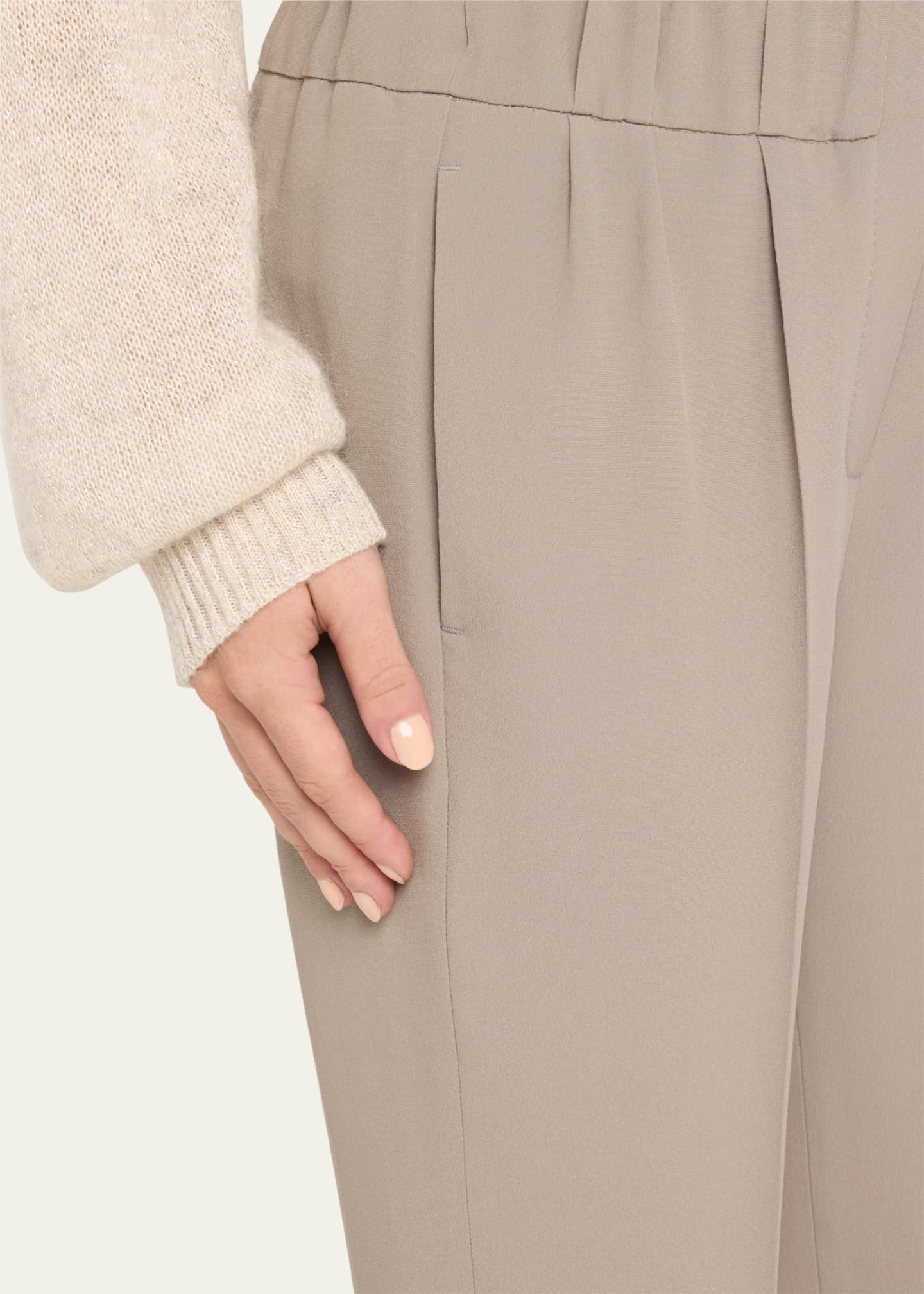 Brunello Cucinelli Straight-Leg Ankle Silk Pull-On Pants Image 5 of 5
