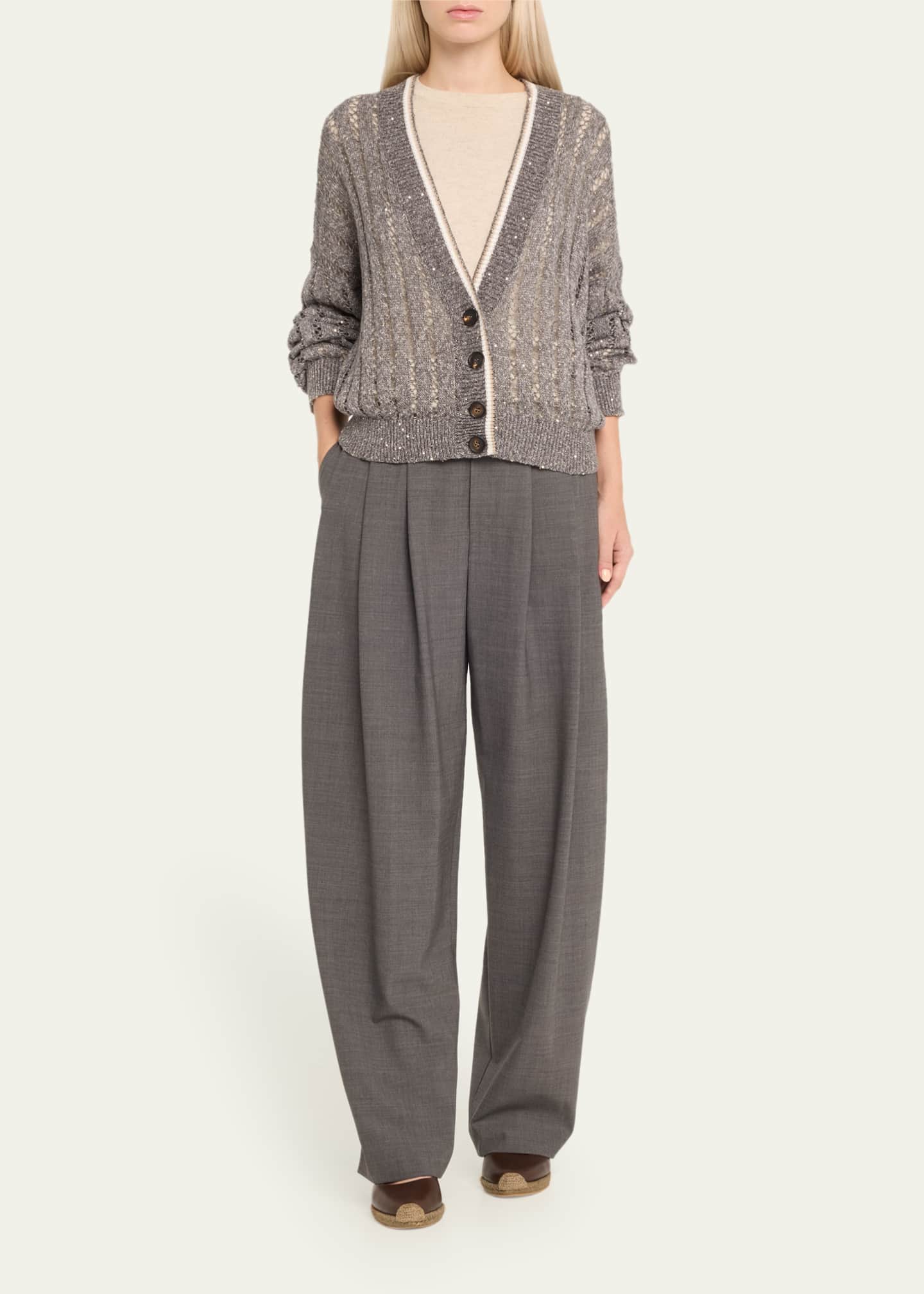 Brunello Cucinelli Pleated Tropical Wool Baggy Sartorial Trousers Image 2 of 5