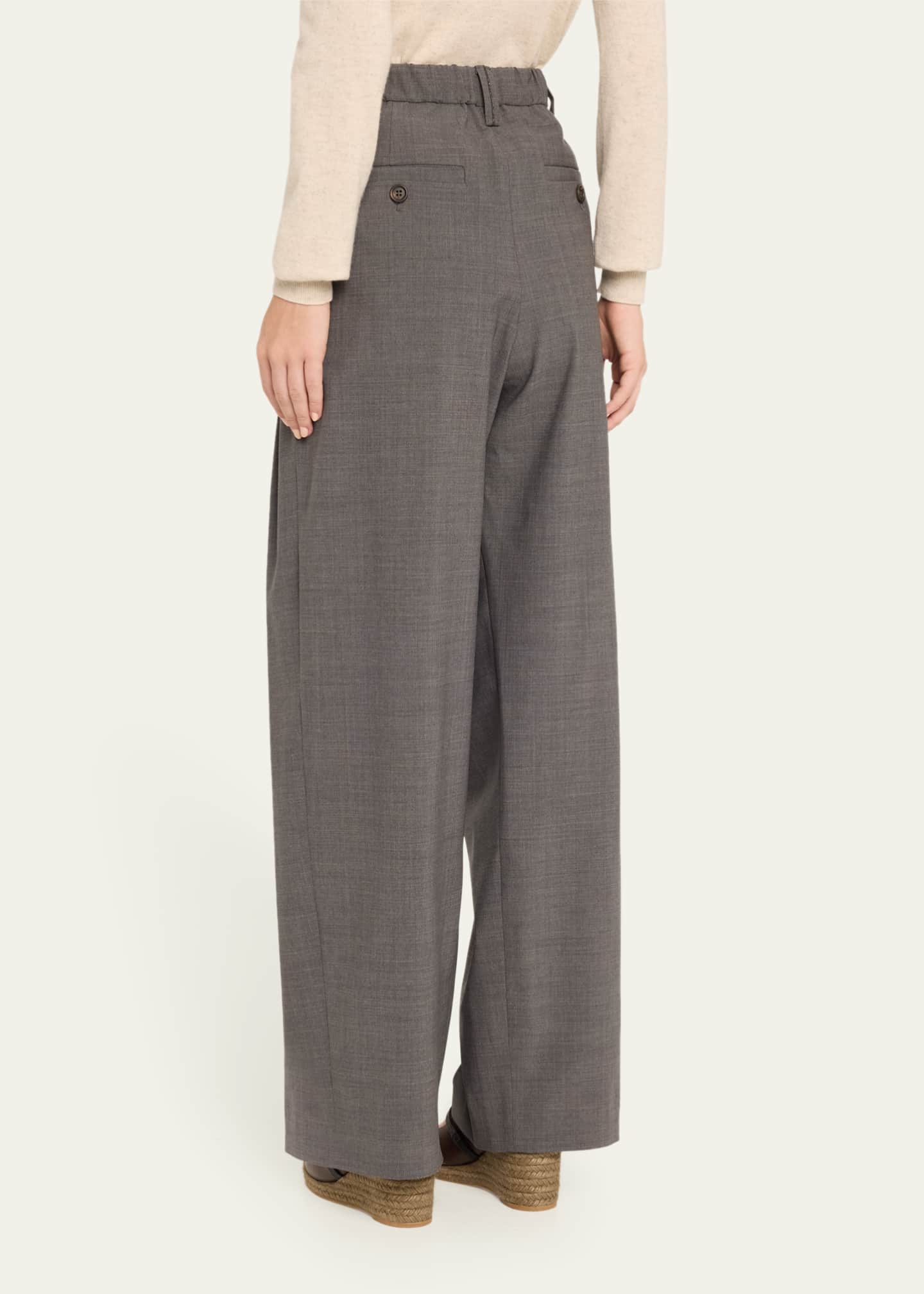 Brunello Cucinelli Pleated Tropical Wool Baggy Sartorial Trousers Image 3 of 5