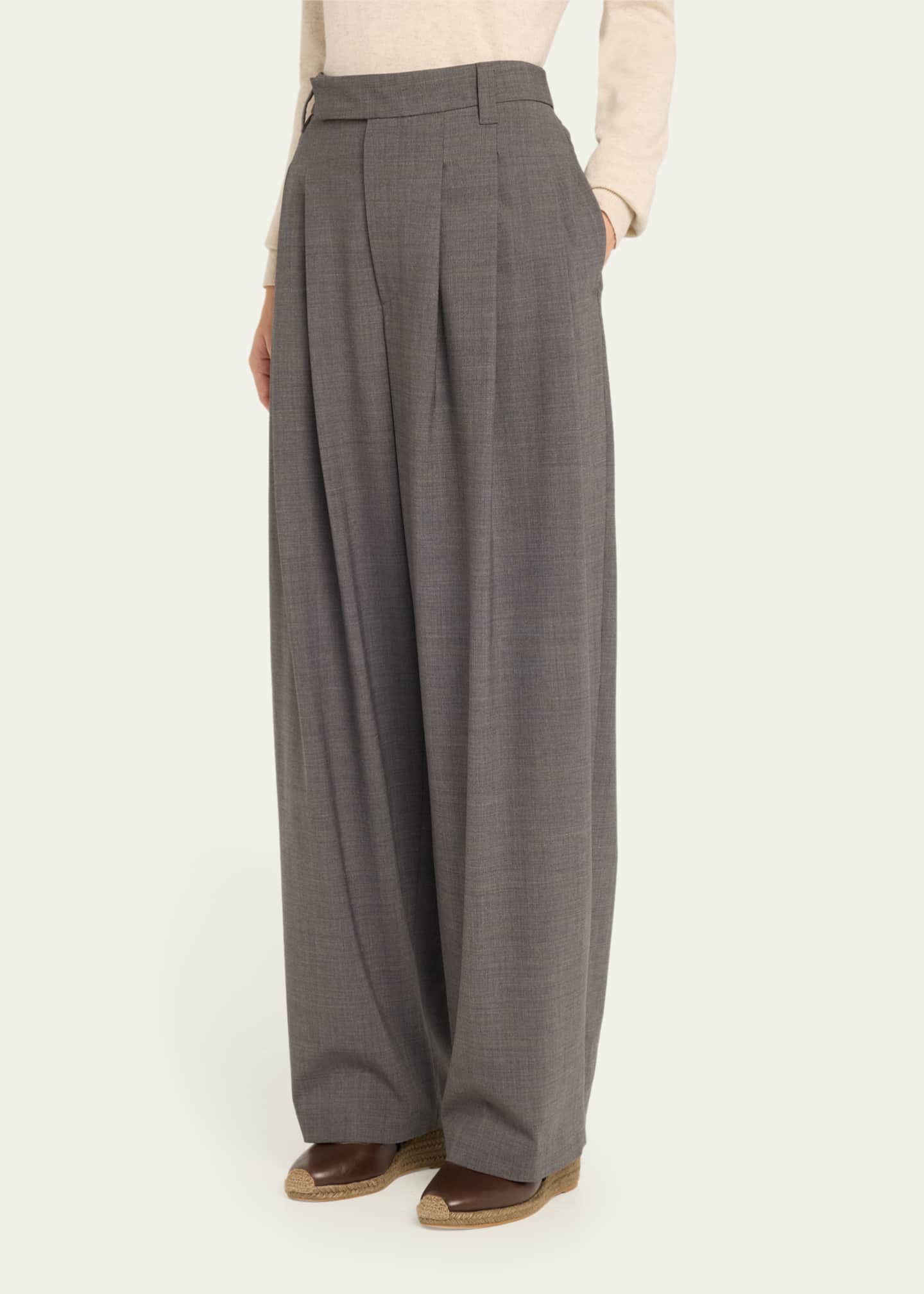 Brunello Cucinelli Pleated Tropical Wool Baggy Sartorial Trousers Image 4 of 5