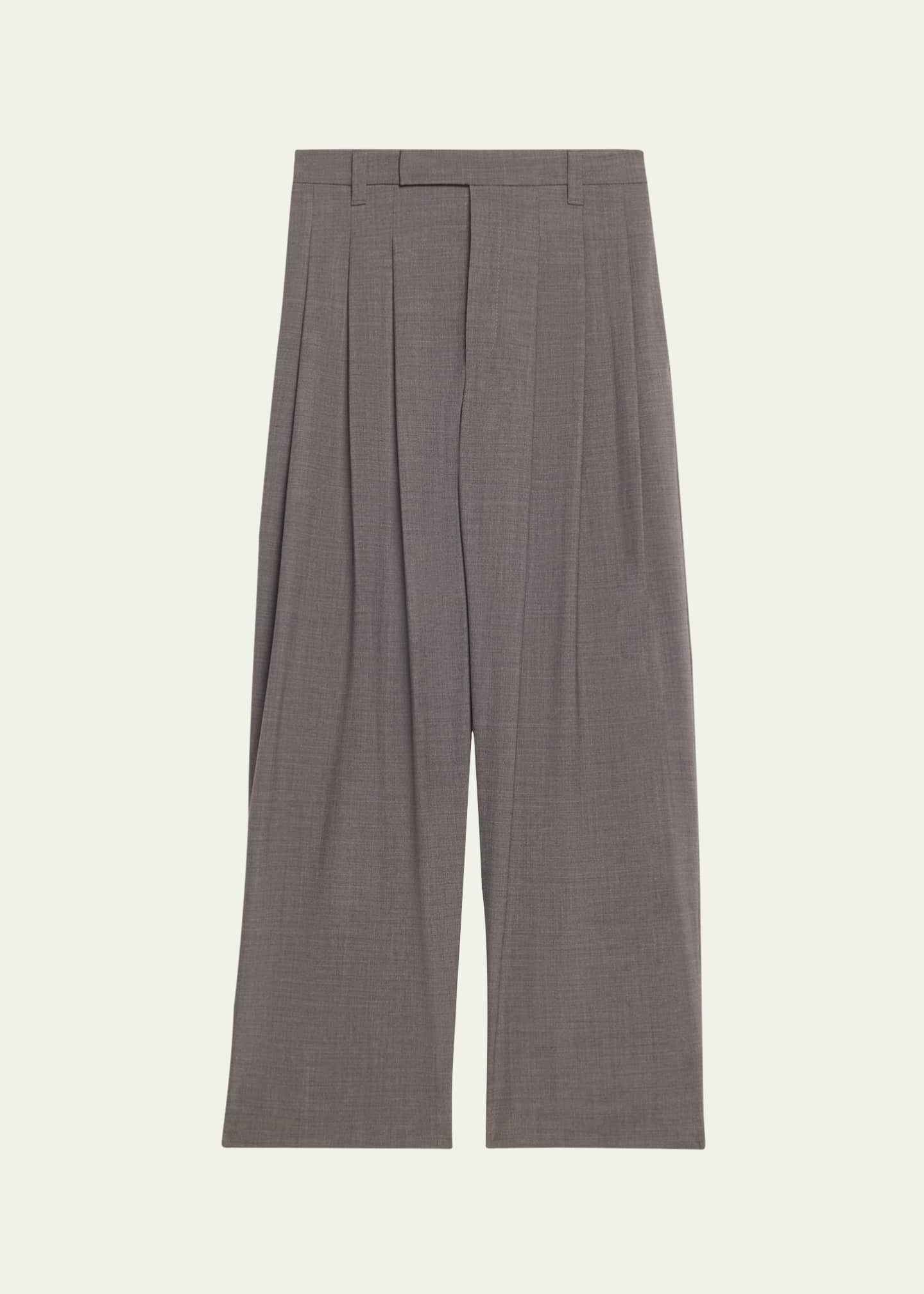 Brunello Cucinelli Pleated Tropical Wool Baggy Sartorial Trousers Image 1 of 5