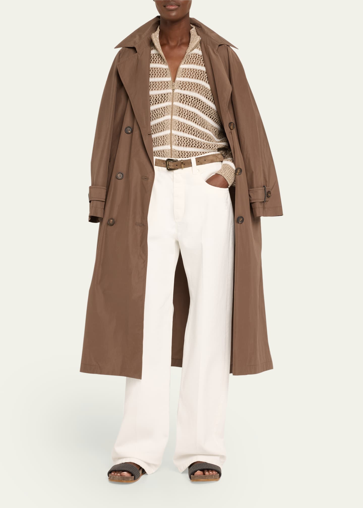 Brunello Cucinelli Linen French Riveria Paillette Knit Zip-Up Cardigan Image 2 of 5