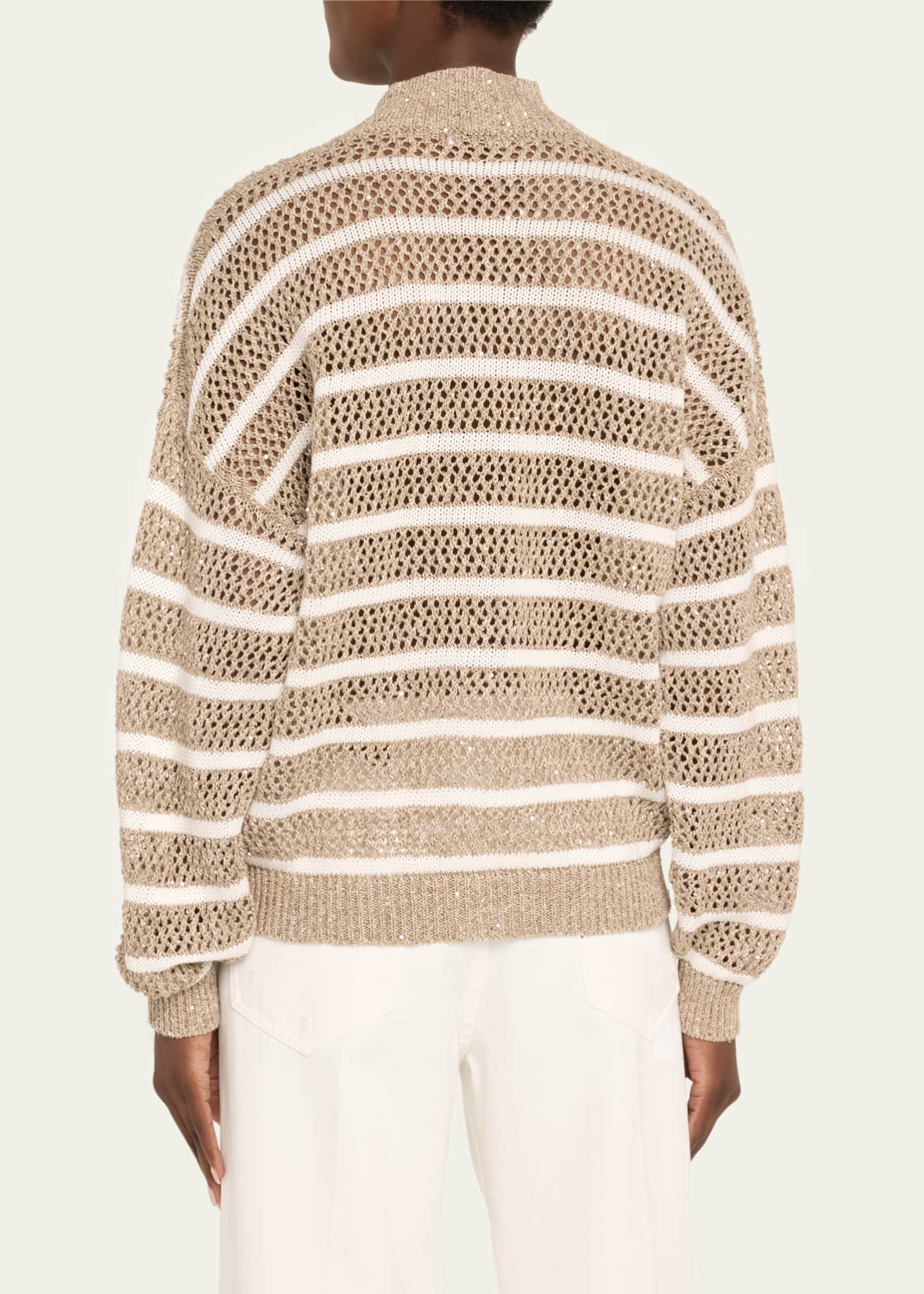 Brunello Cucinelli Linen French Riveria Paillette Knit Zip-Up Cardigan Image 3 of 5