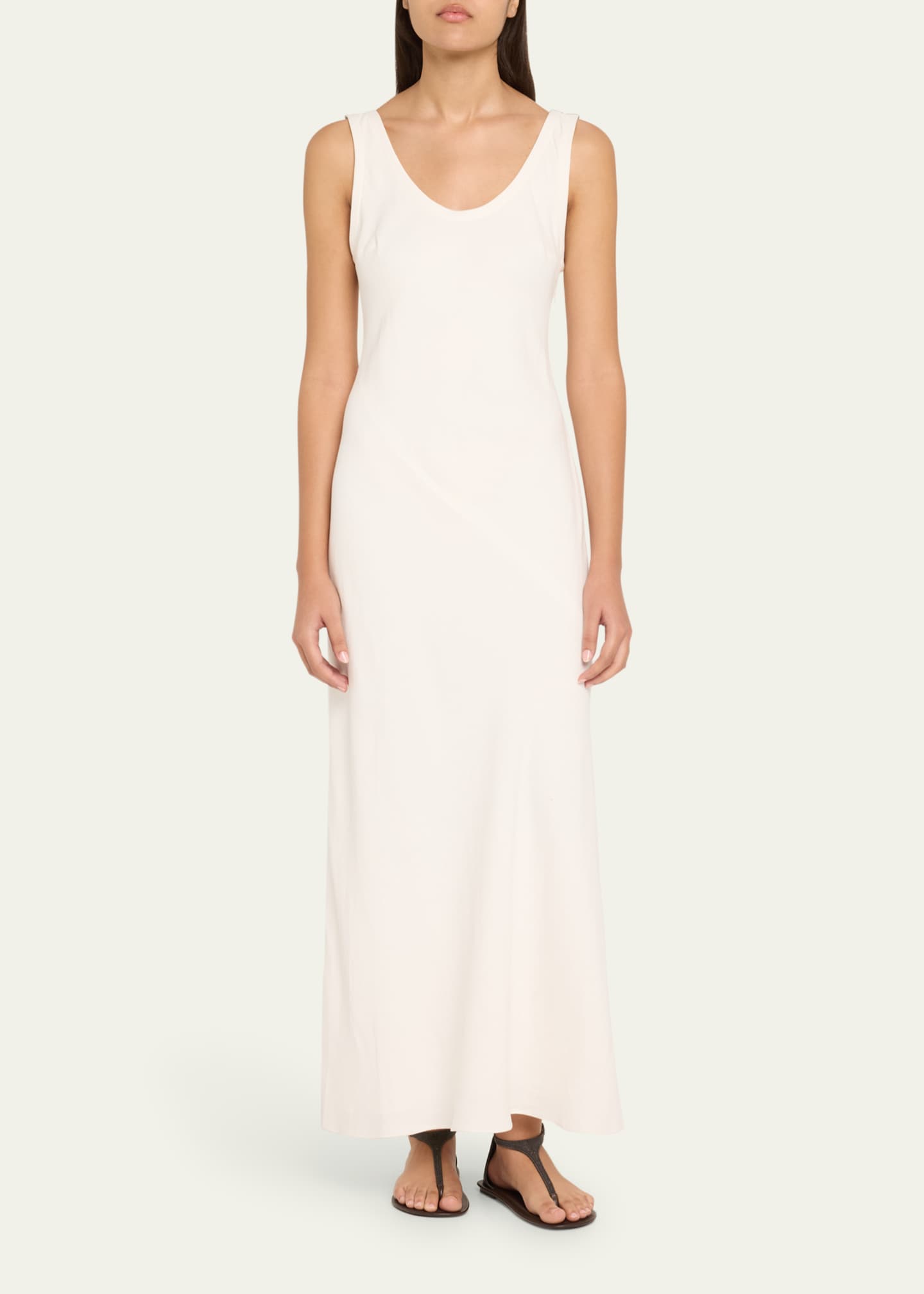 Brunello Cucinelli Monili Shoulder Fluid Linen Twill Tank Dress Image 2 of 5