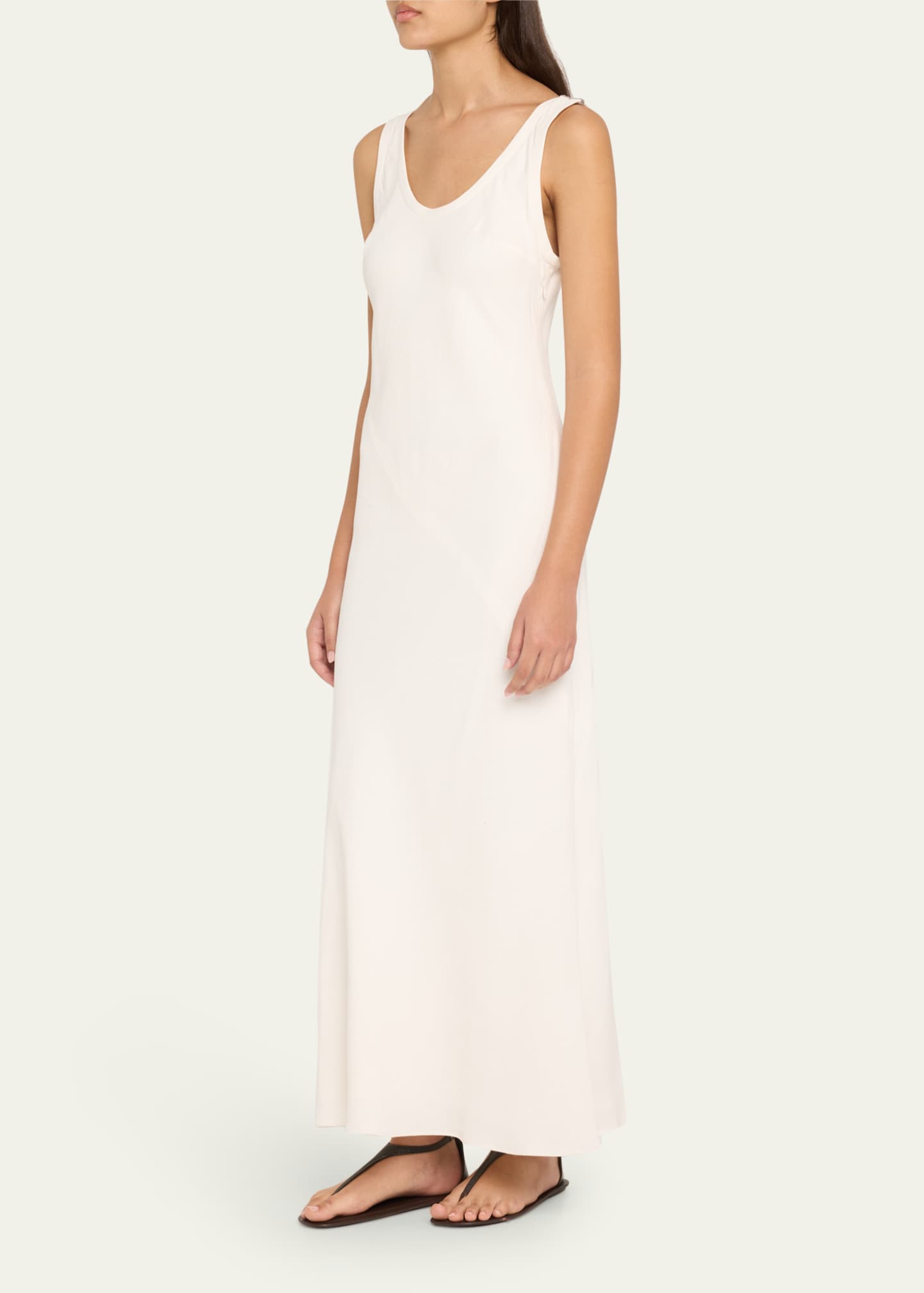 Brunello Cucinelli Monili Shoulder Fluid Linen Twill Tank Dress Image 4 of 5