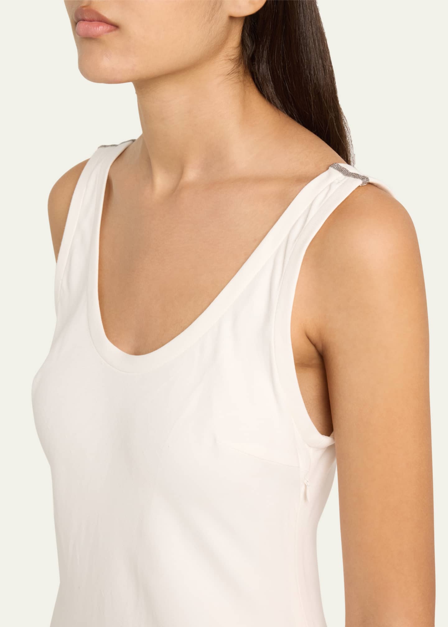 Brunello Cucinelli Monili Shoulder Fluid Linen Twill Tank Dress Image 5 of 5
