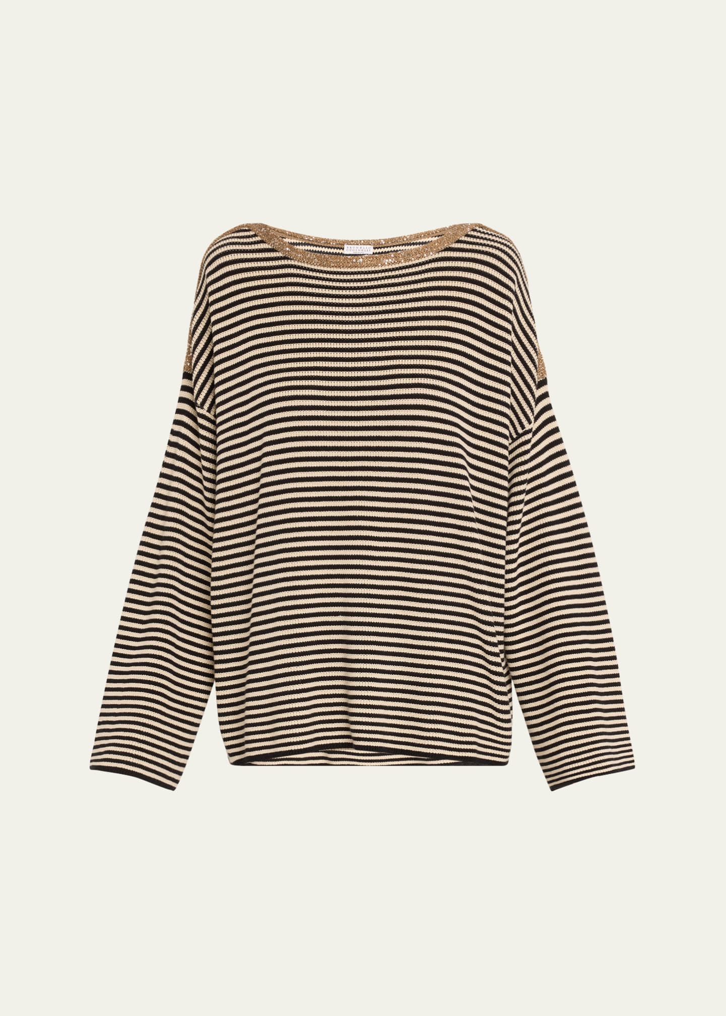 Brunello Cucinelli Sequined-Trim Cotton Capri Stripe Sweater Image 1 of 5