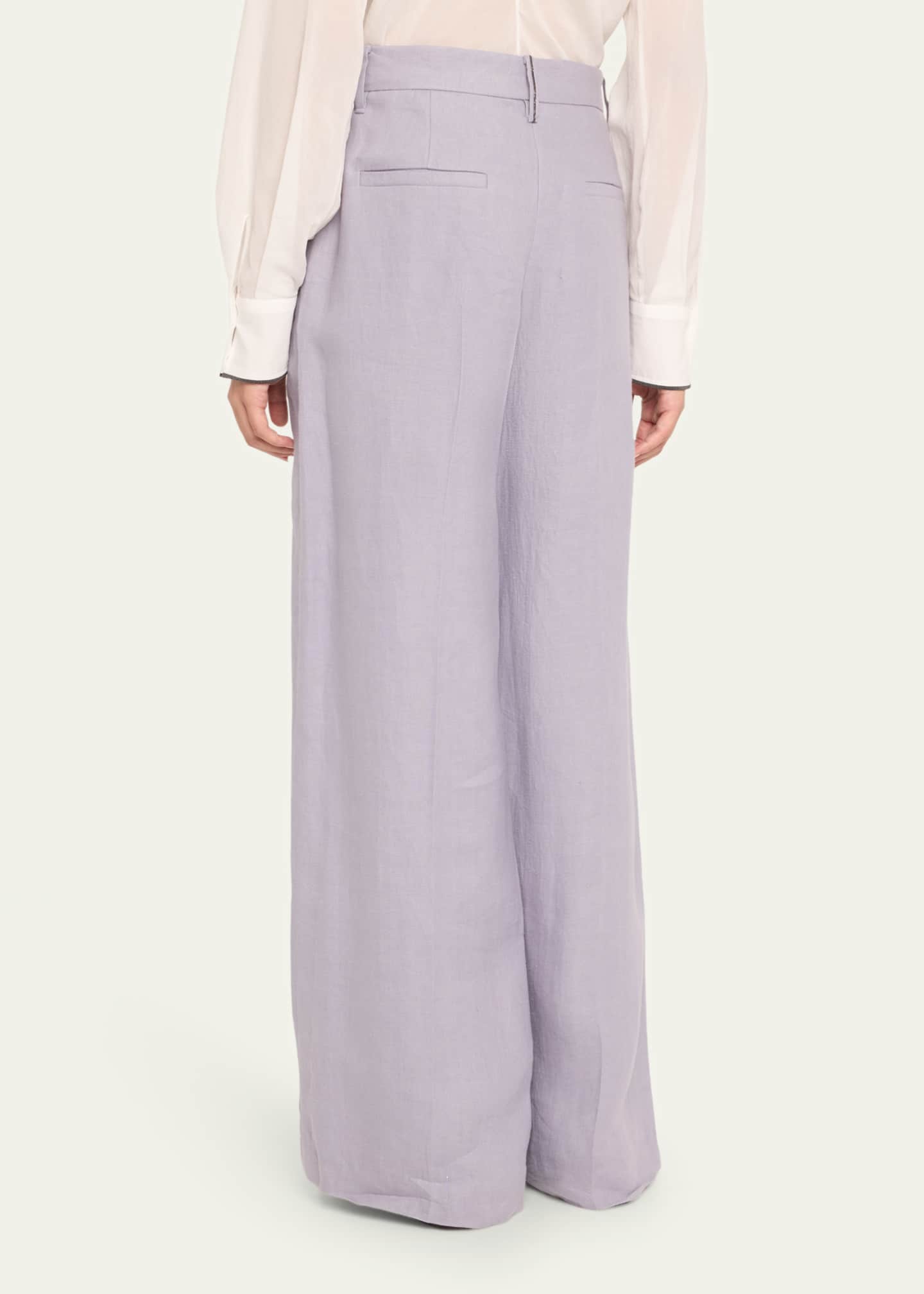 Brunello Cucinelli Pleated Wide Leg Hemp Linen Gabardine Trousers Image 3 of 5