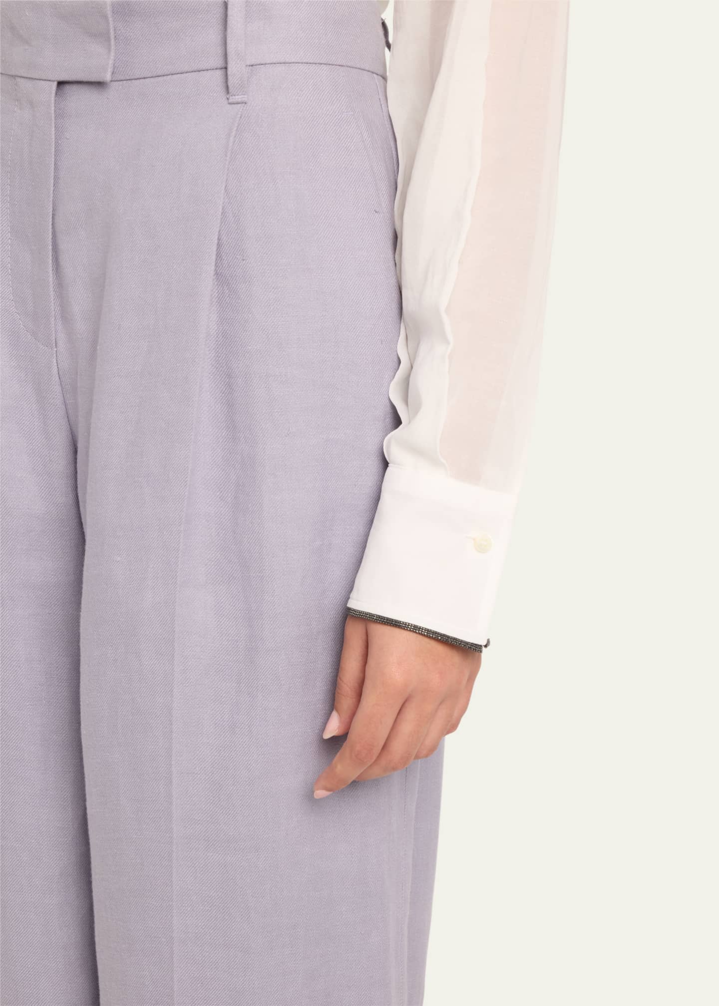 Brunello Cucinelli Pleated Wide Leg Hemp Linen Gabardine Trousers Image 5 of 5