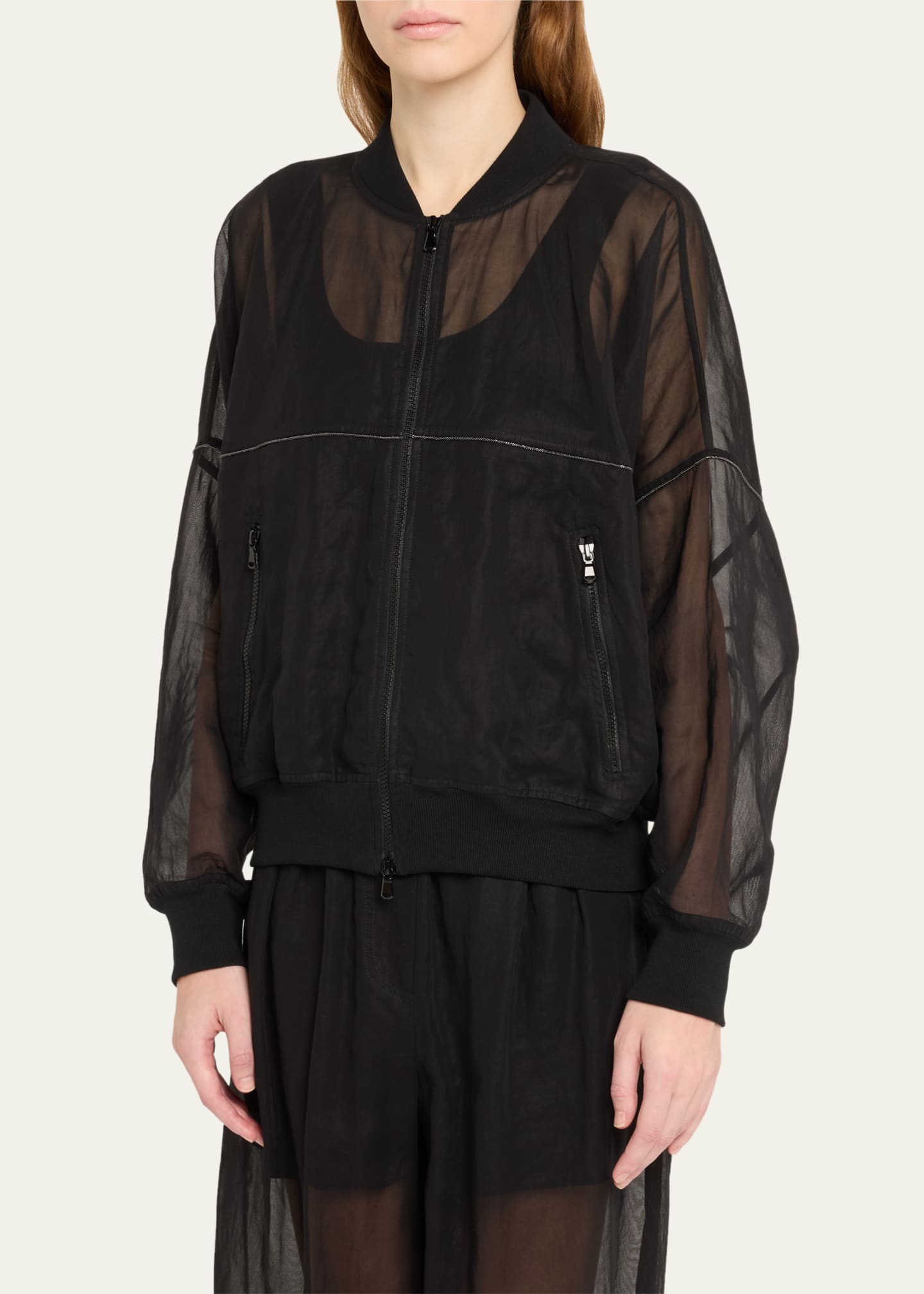 Brunello Cucinelli Monili Trim Cotton Gauze Travel Jacket Image 4 of 5
