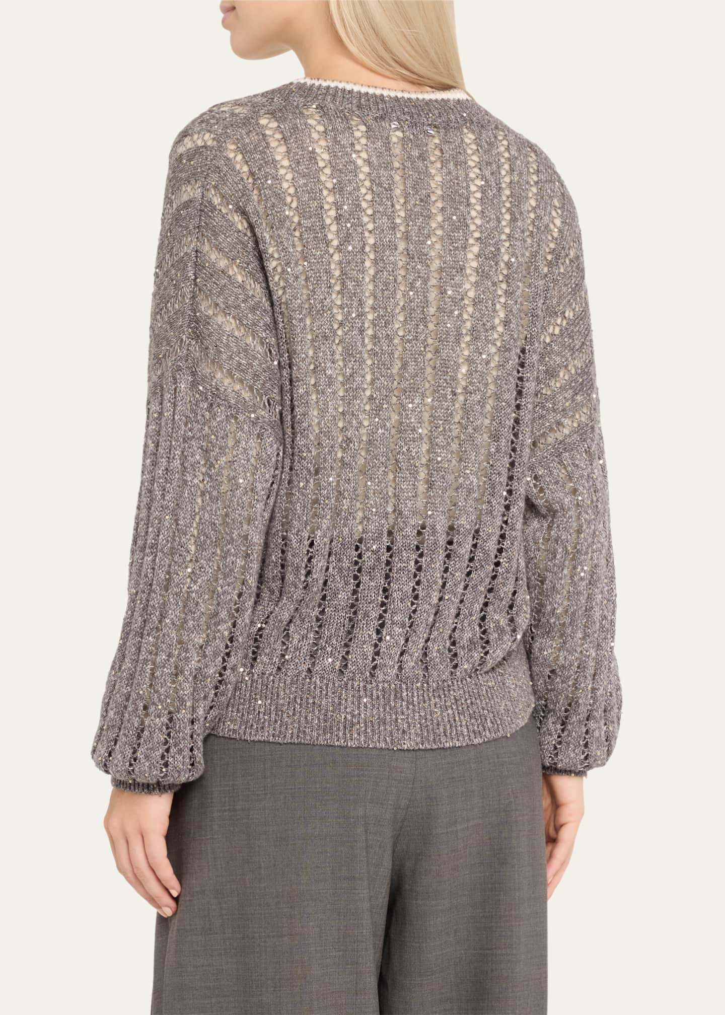 Brunello Cucinelli Micro Sequined Linen French Riveria Cardigan Image 3 of 5