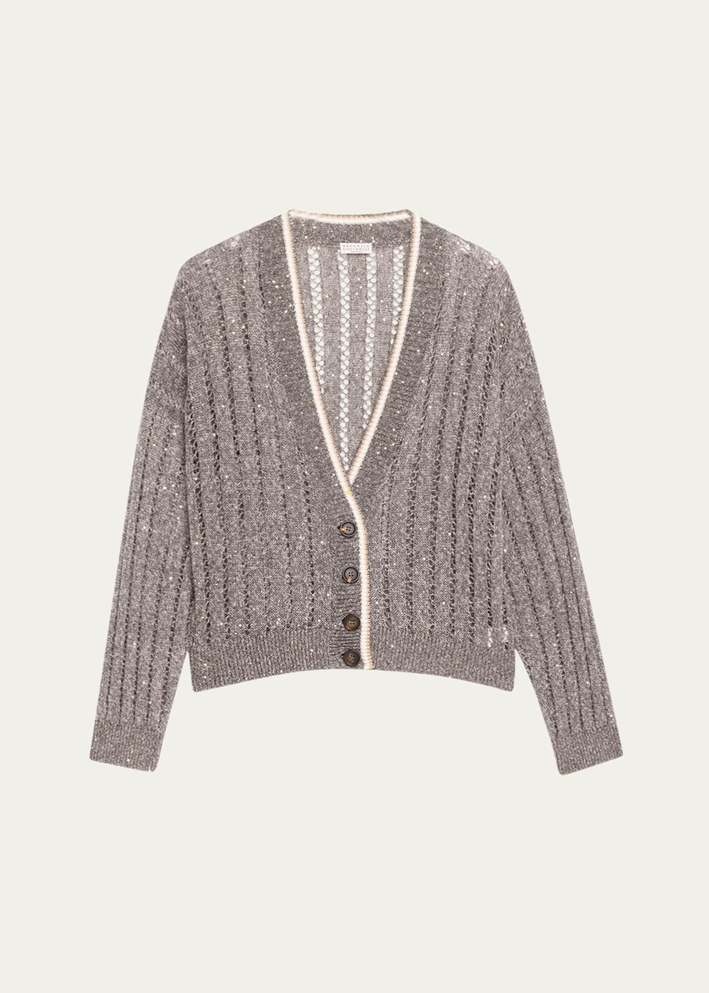 Brunello Cucinelli Micro Sequined Linen French Riveria Cardigan Image 1 of 5
